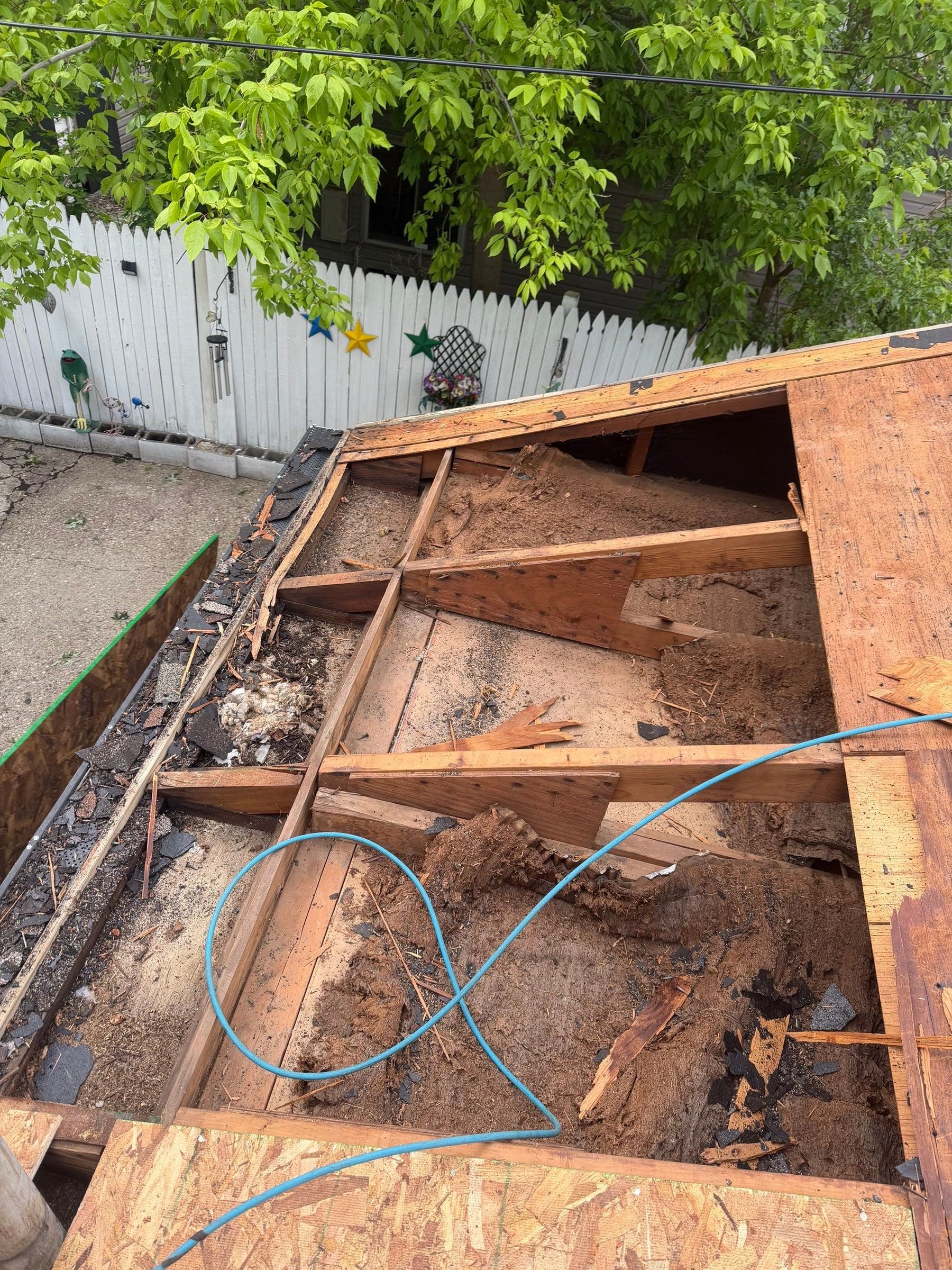 Rafter bays, loose fill and hose