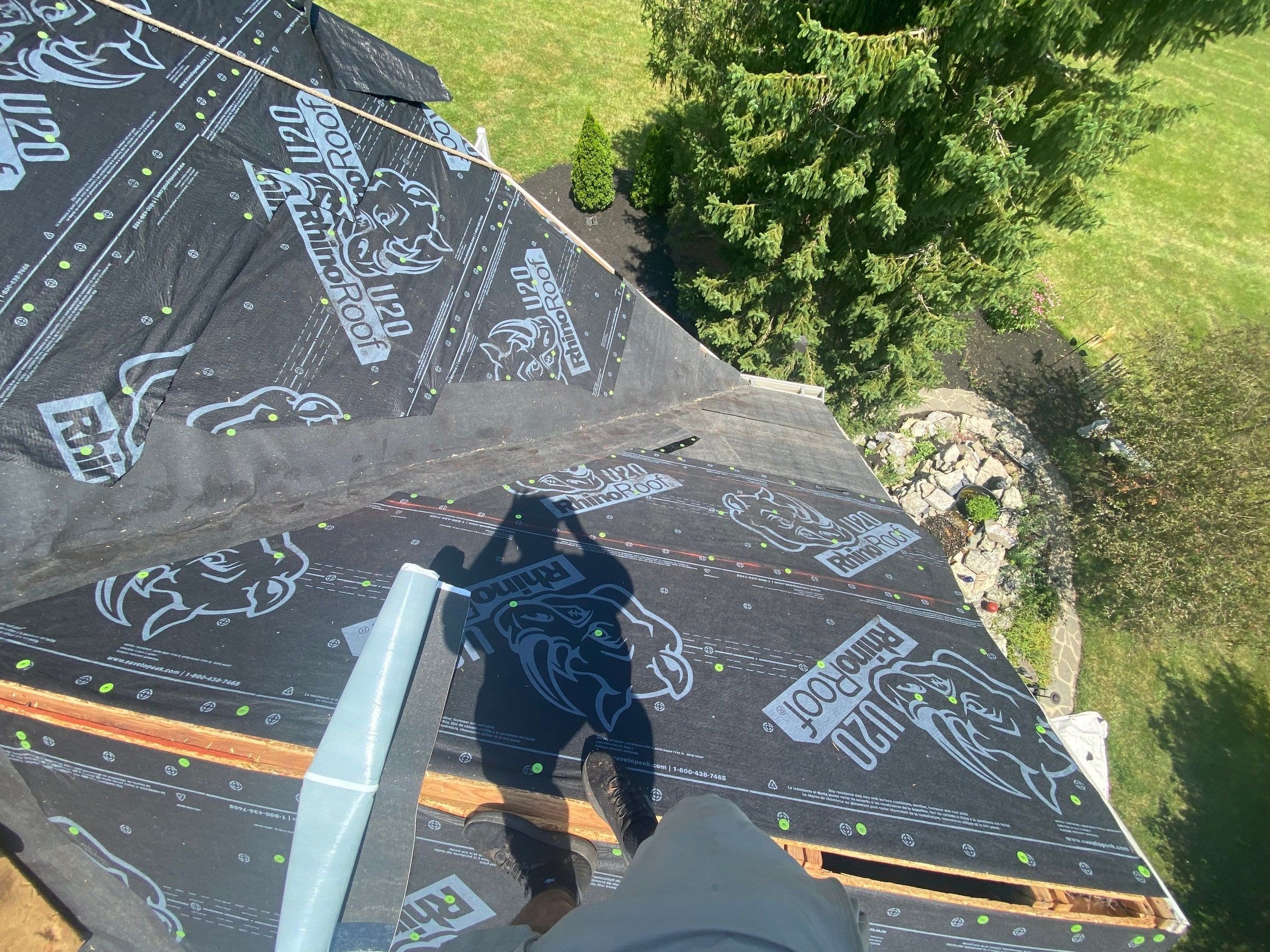 Metal valley laid over synthetic underlayment where two slopes meet, Yellow Springs, Ohio.
