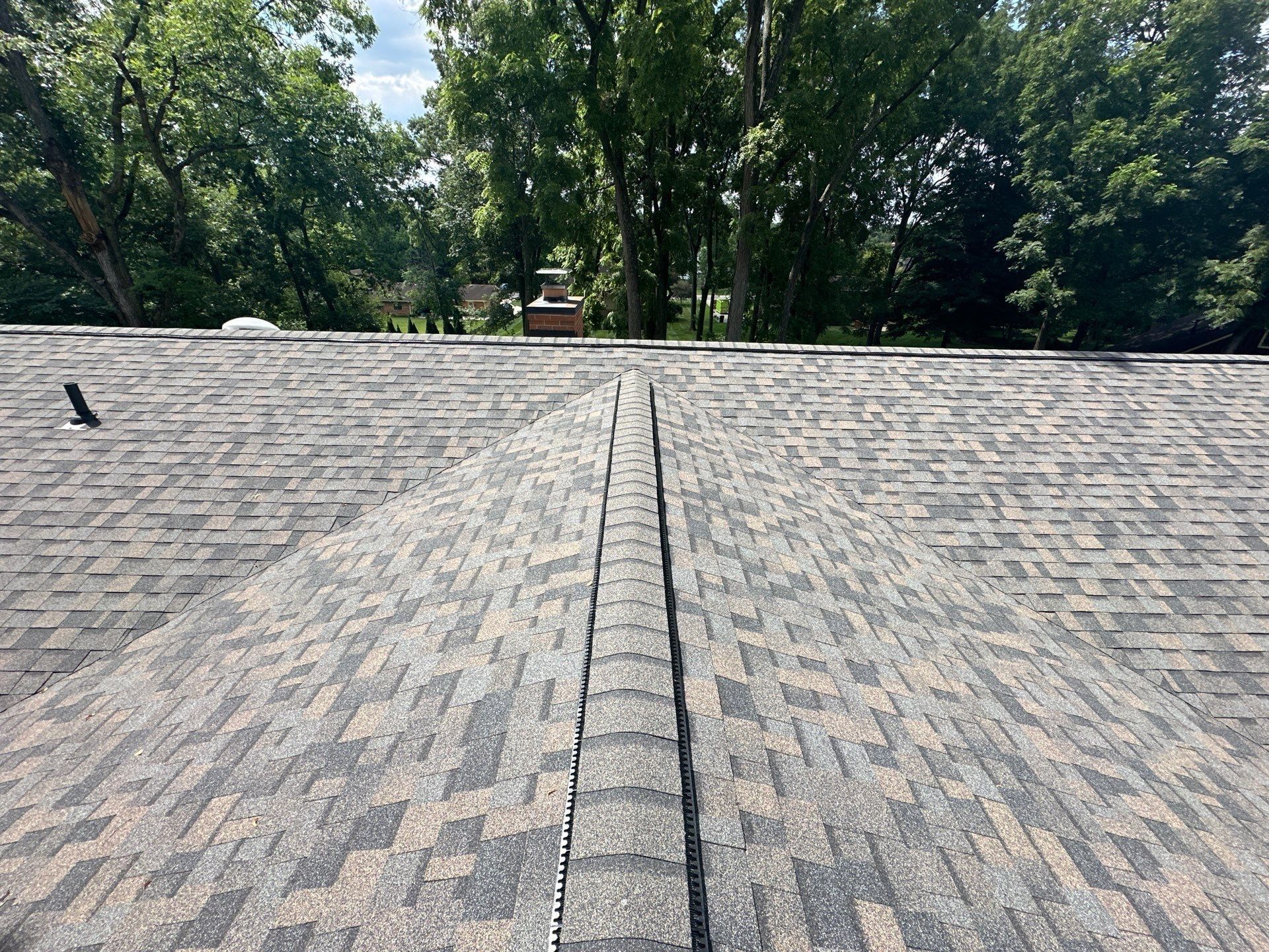 The finished ridge above the back plane of the roof, Beavercreek, Ohio.