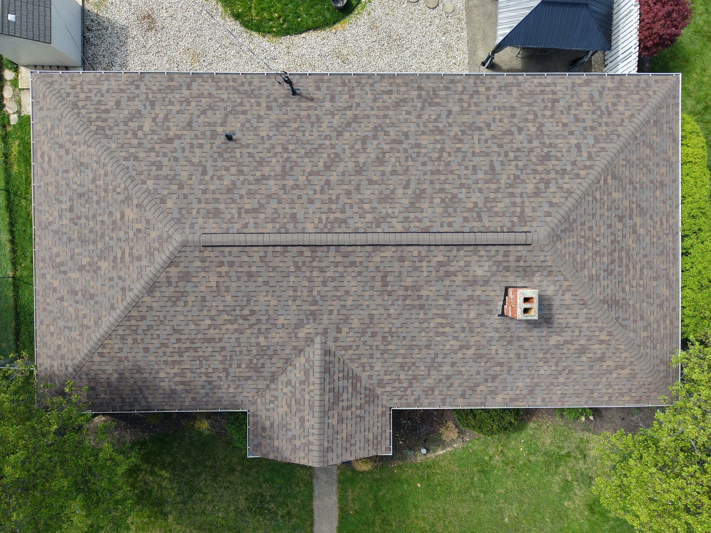 Roof and detached garage from the air