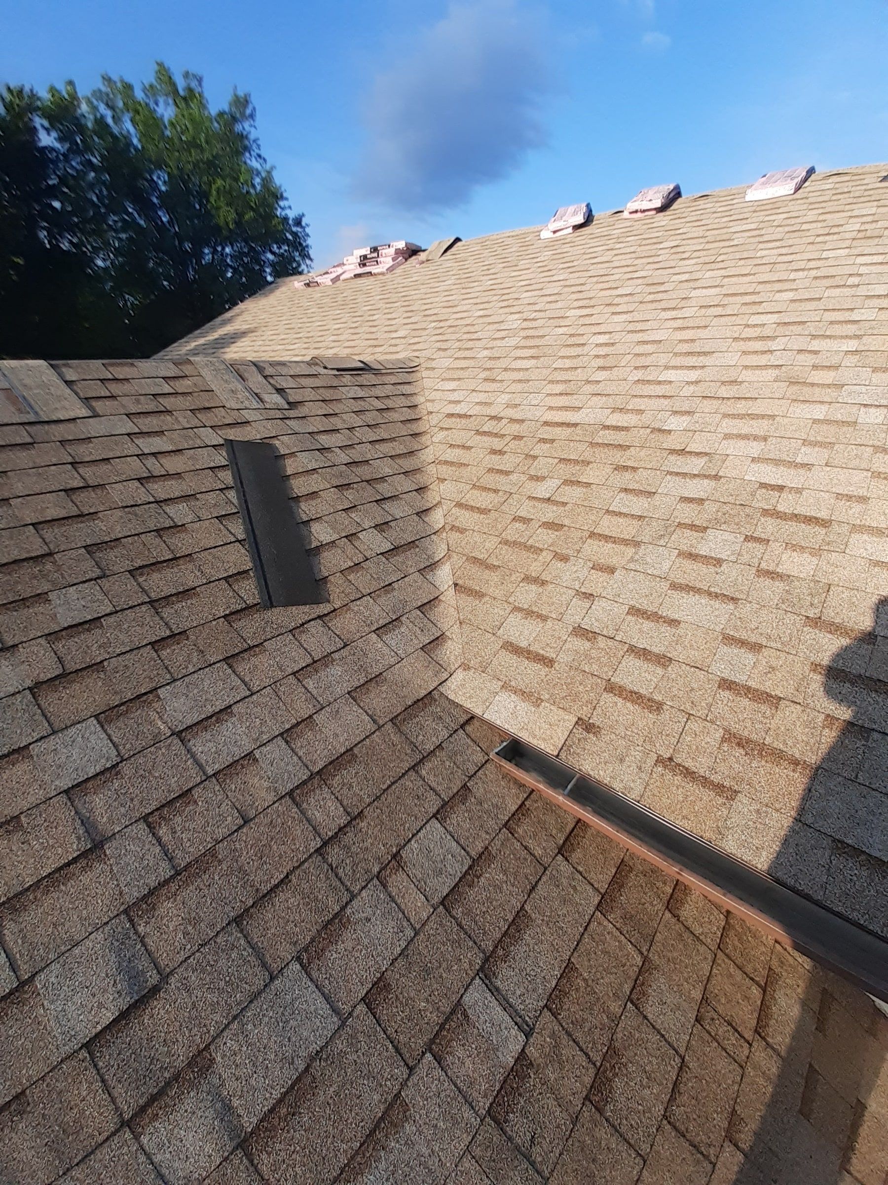 Roof vent and valley set into the new shingles, Jamestown, Ohio.