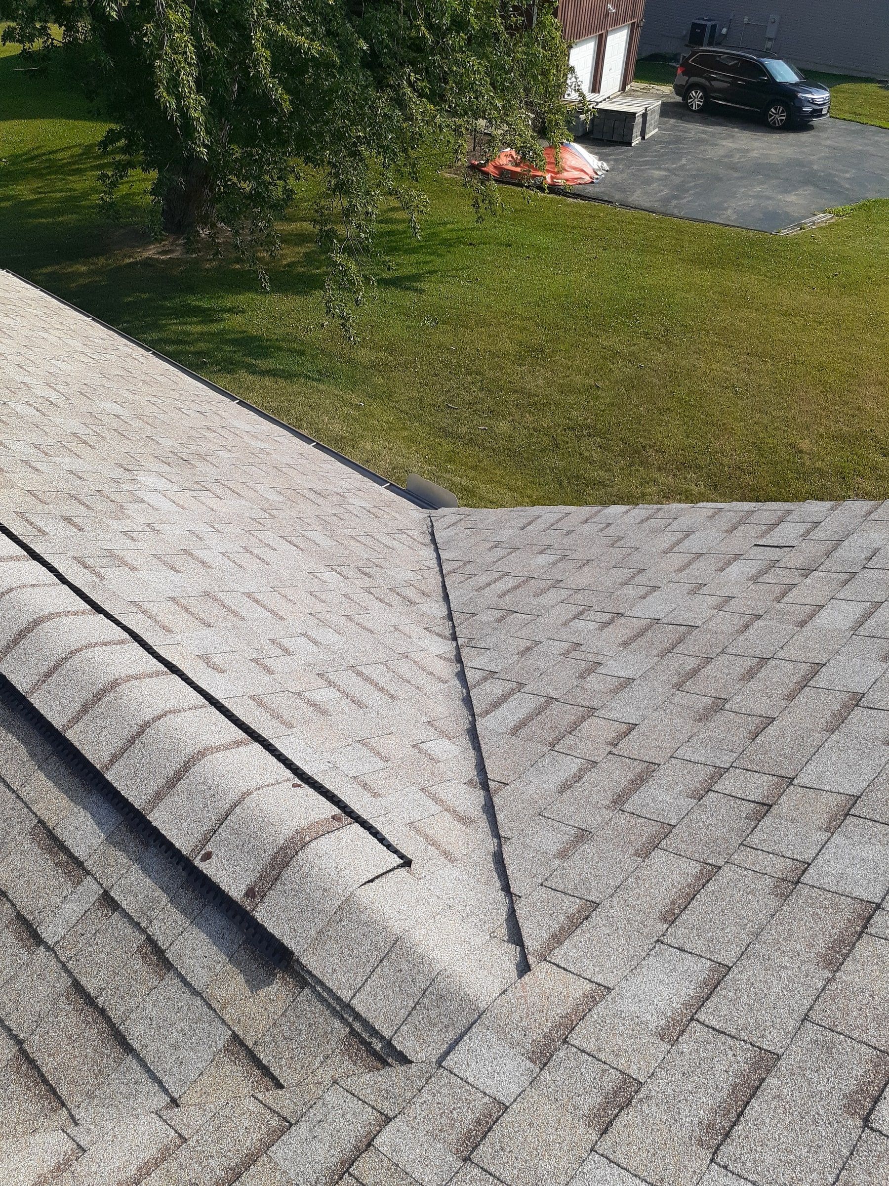 Valley and ridge cap finished above the side yard, Jamestown, Ohio.