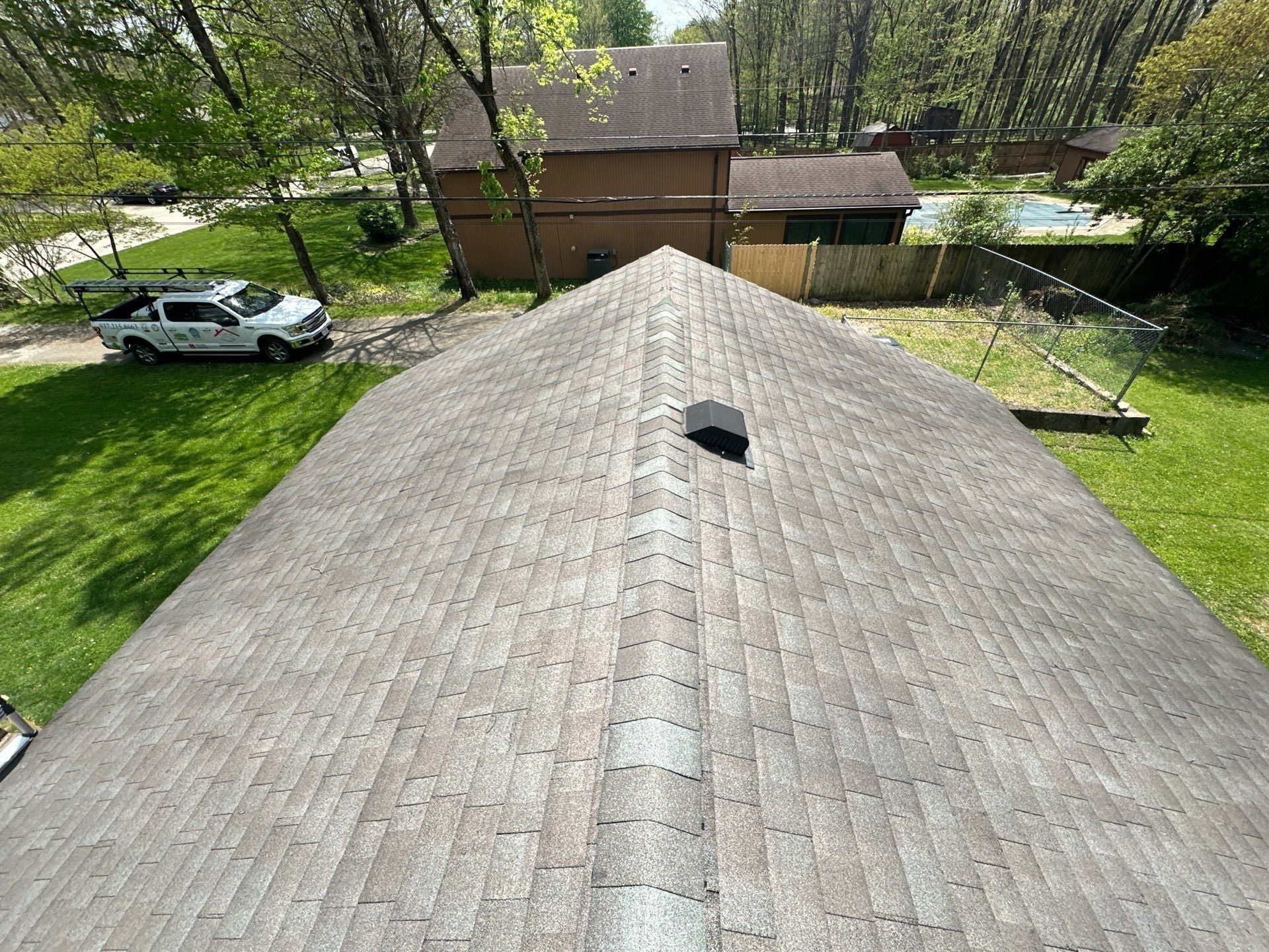 The old garage roof along the ridge, seen from above, Beavercreek, Ohio.