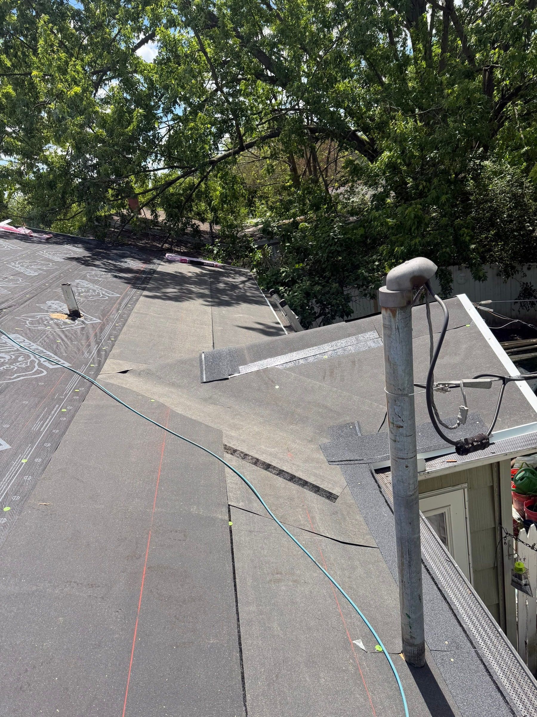 Underlayment, chalk lines and service mast