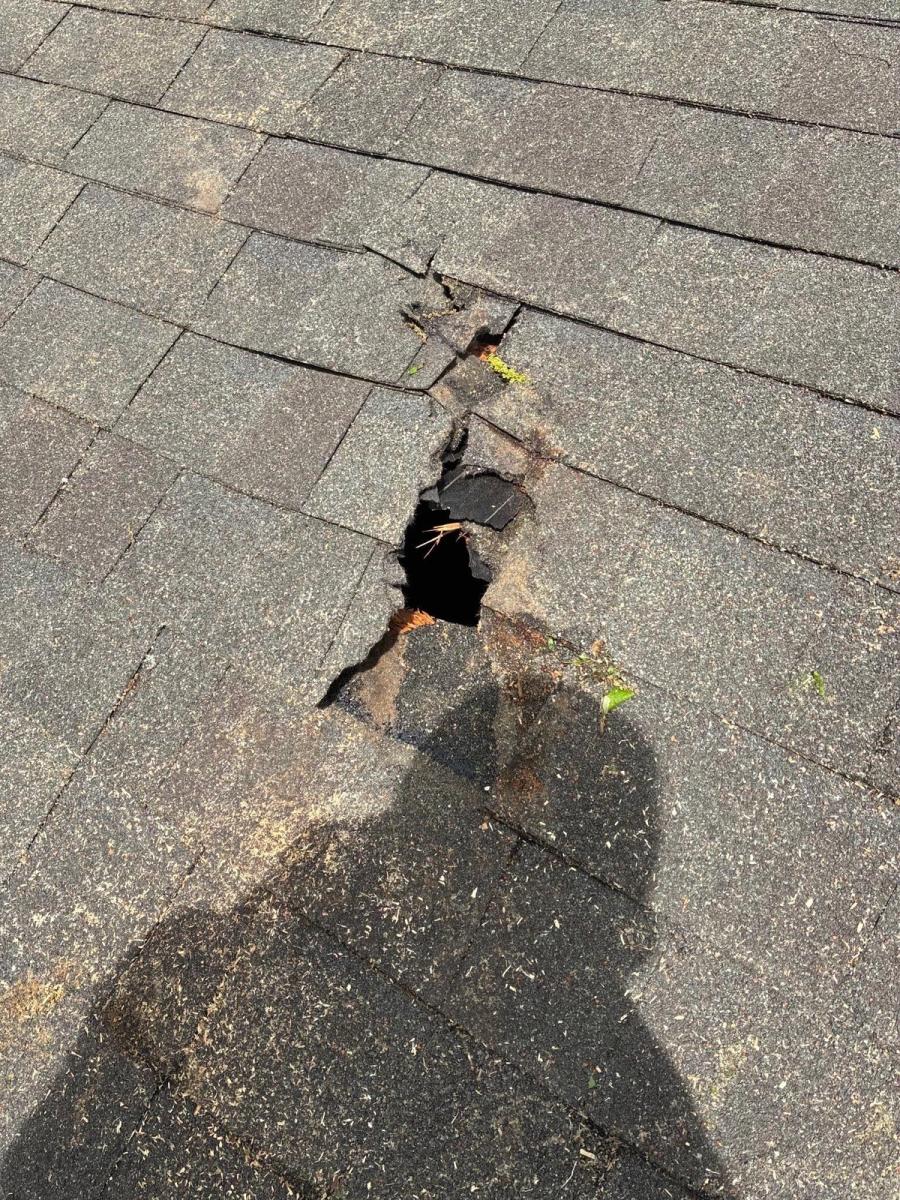 Hole through the shingle courses