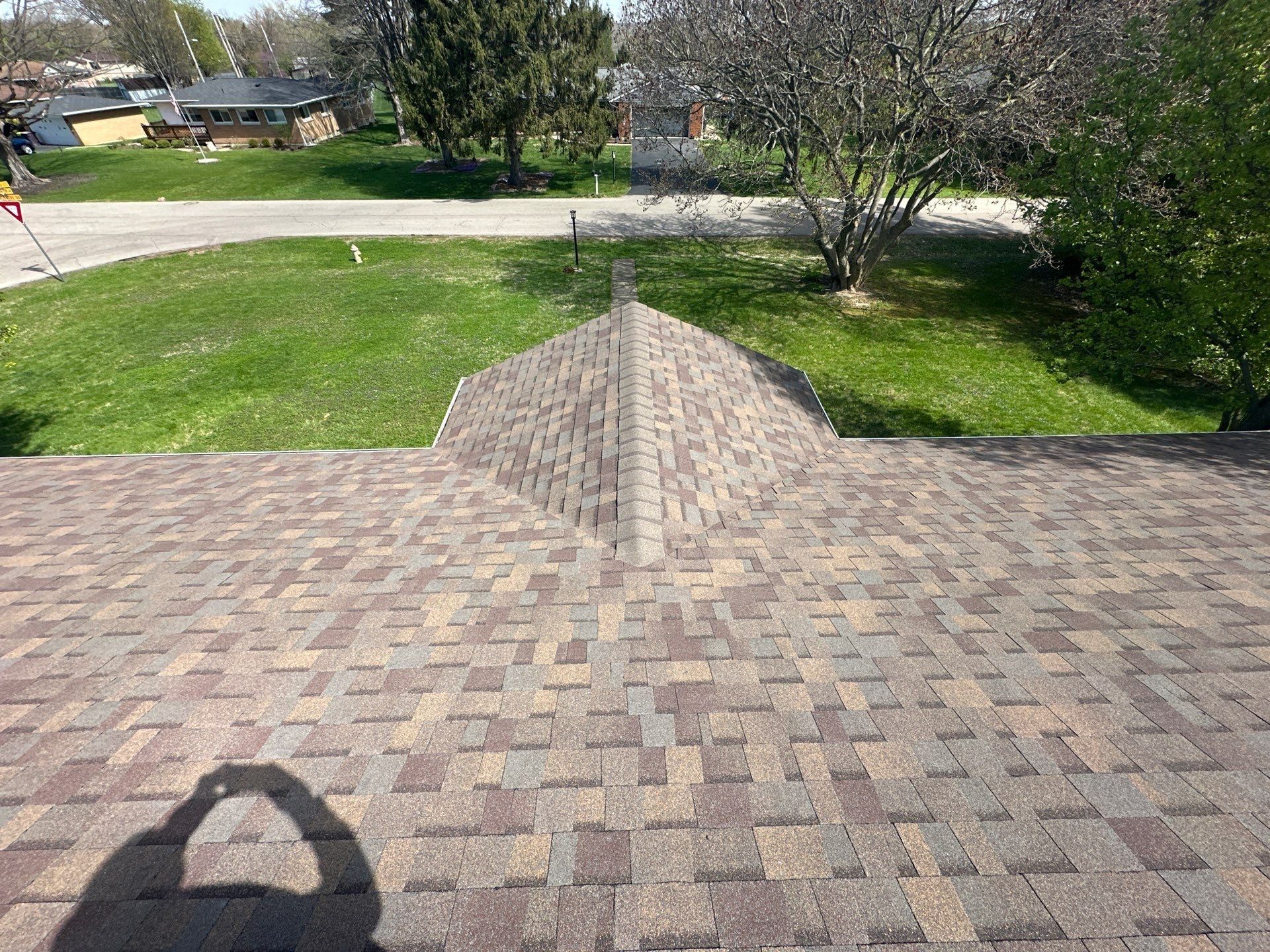 The finished roof over the front of the house, Beavercreek, Ohio.