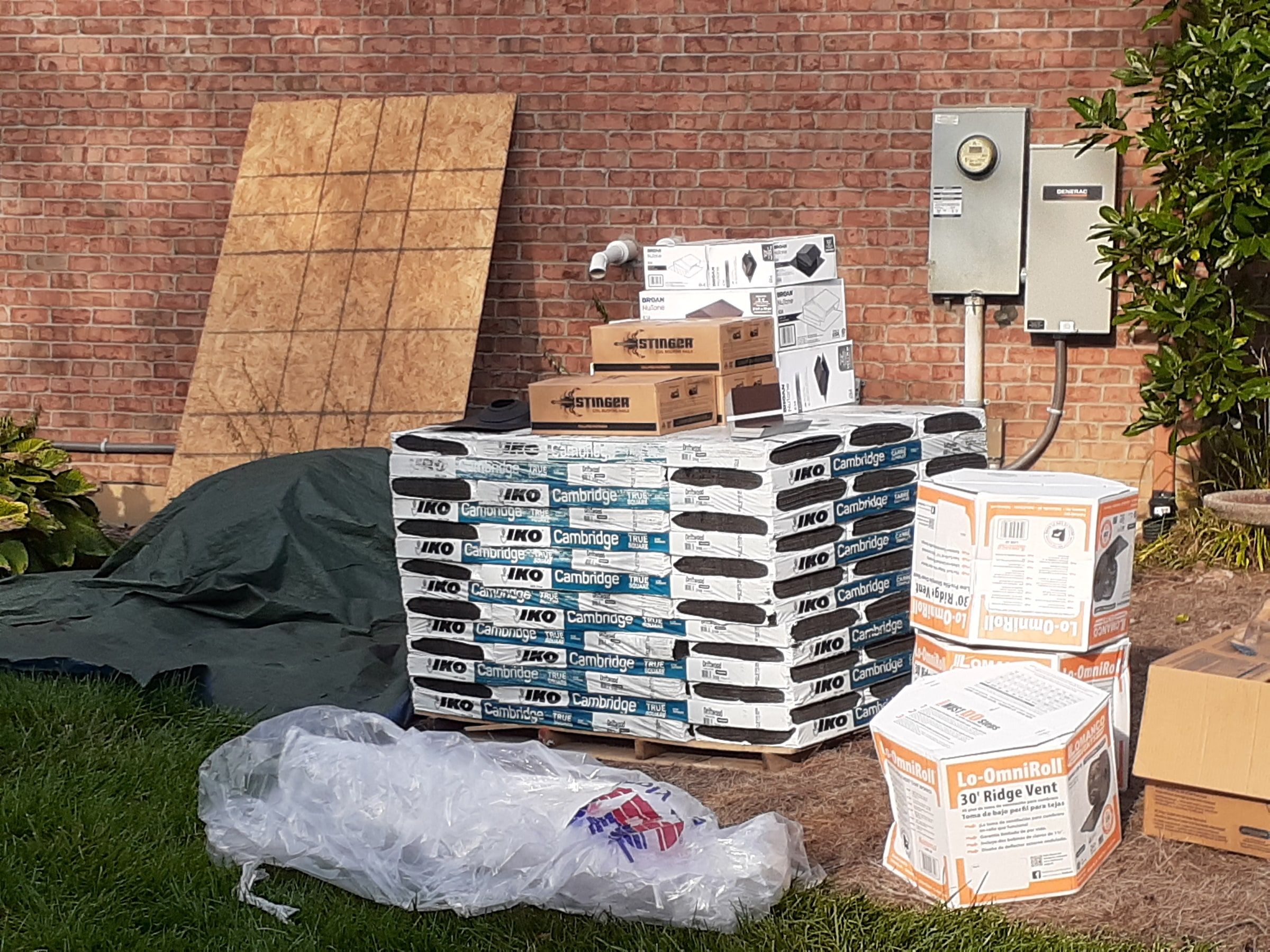 IKO bundles and ridge vent cartons