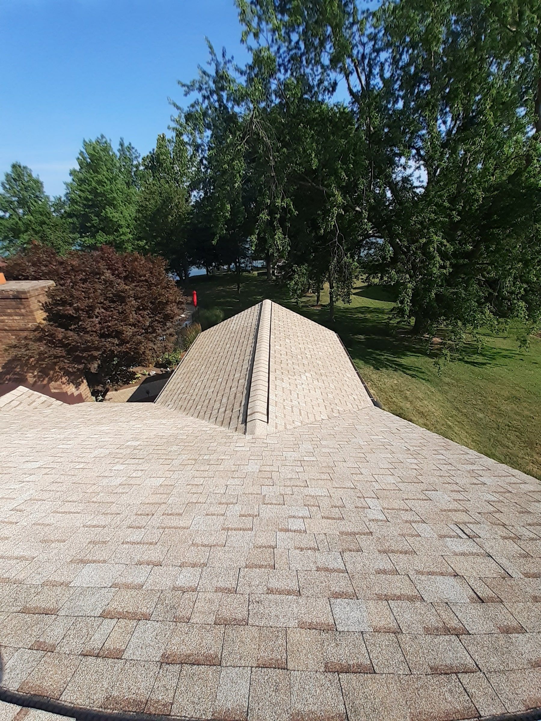Finished hip and slopes seen from the upper roof, Jamestown, Ohio.