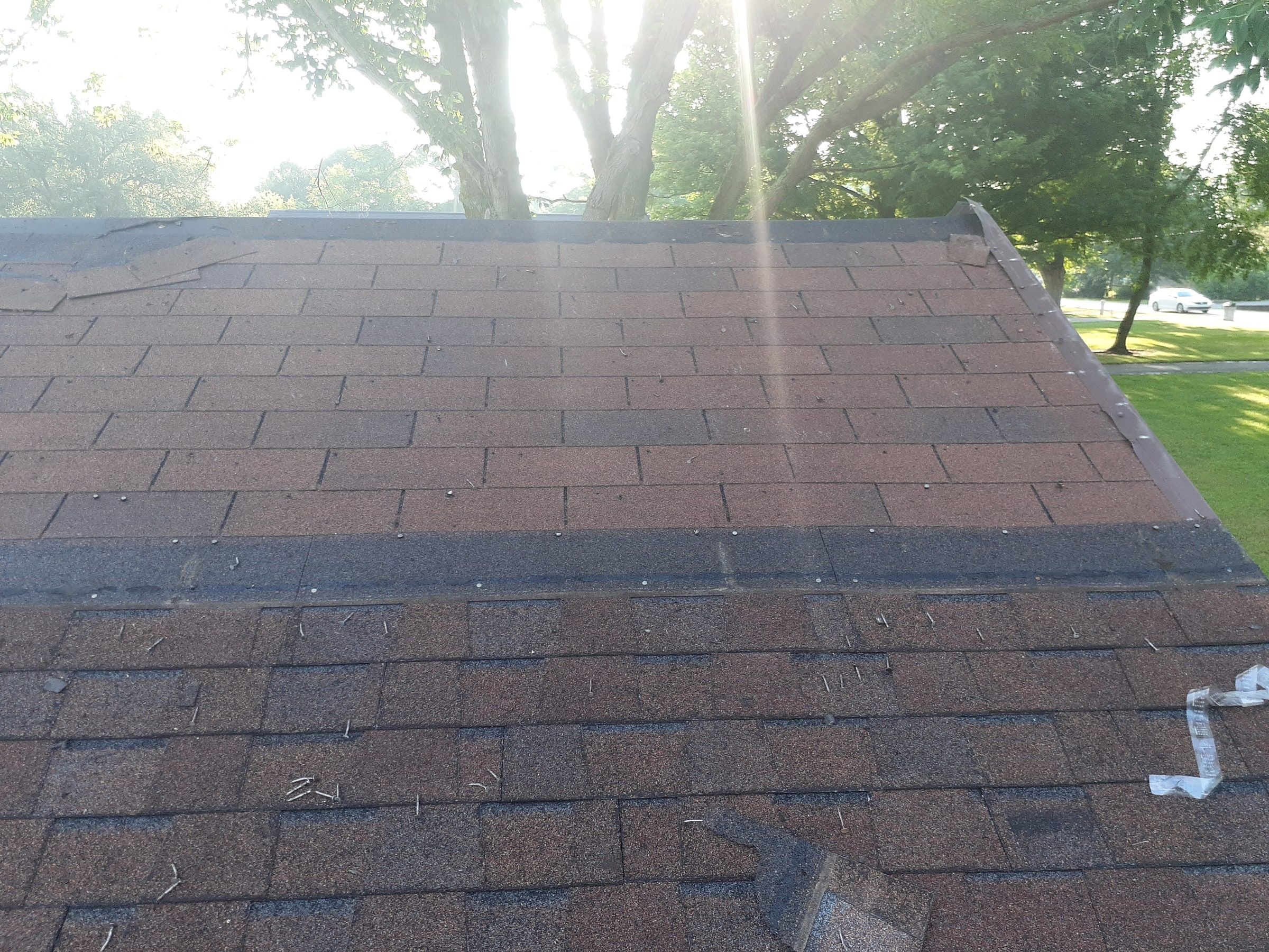 Close view of the worn old shingles on the roof before tear-off, Jamestown, Ohio.