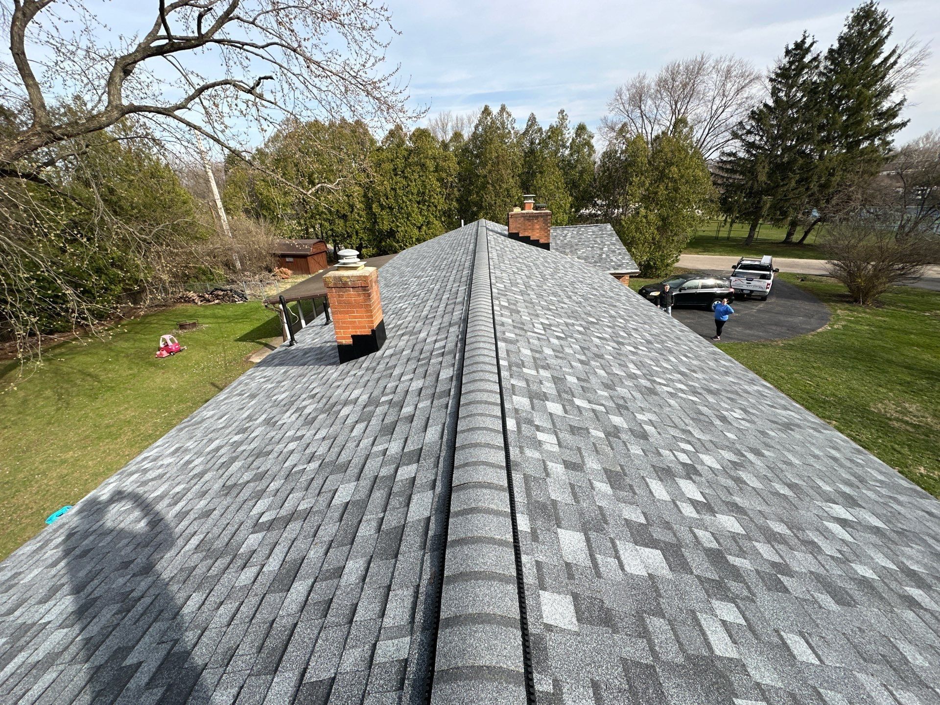 Full ridge with both brick chimneys