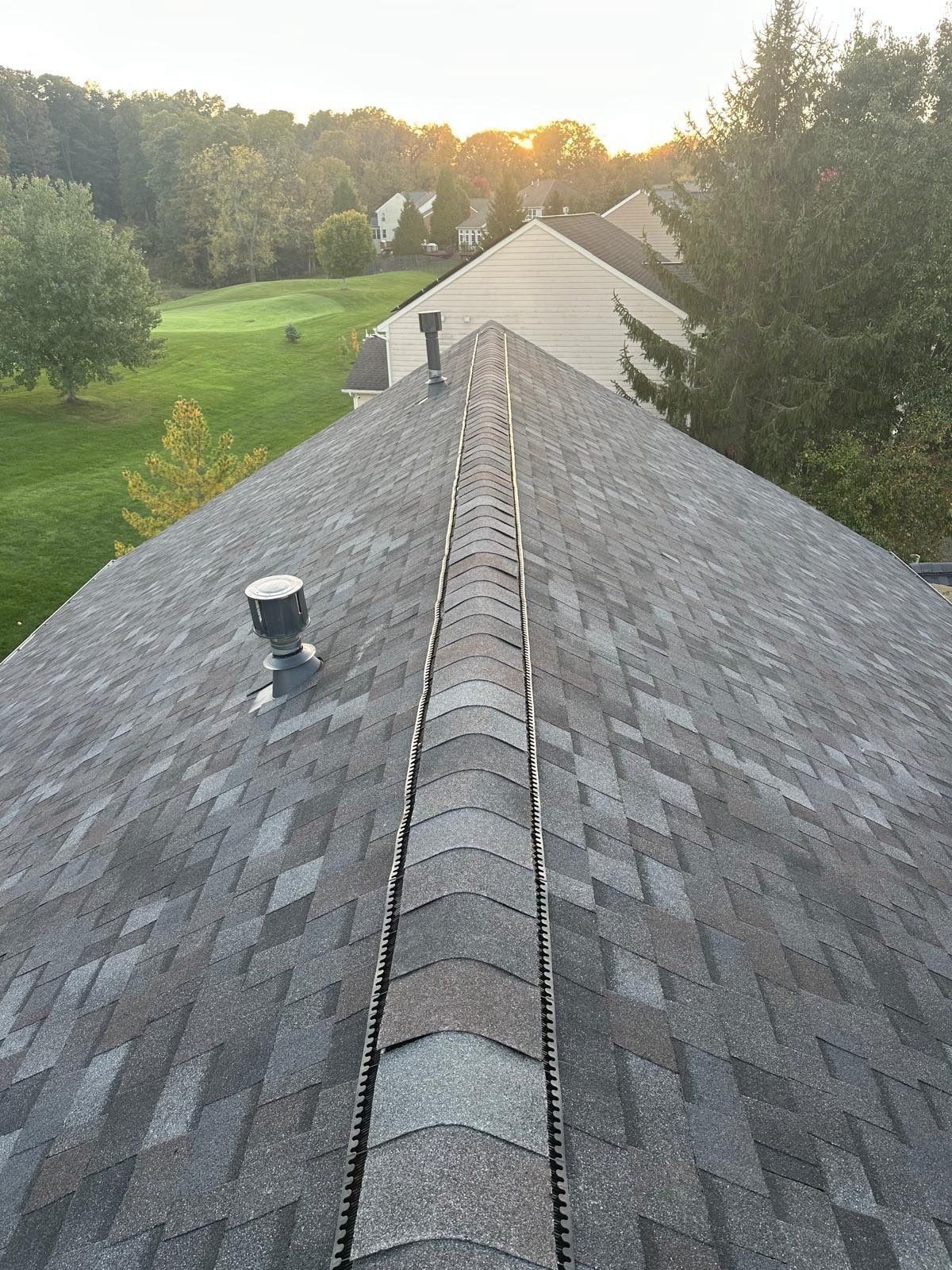 Ridge cap and a new vent pipe on the finished roof, Beavercreek, Ohio.