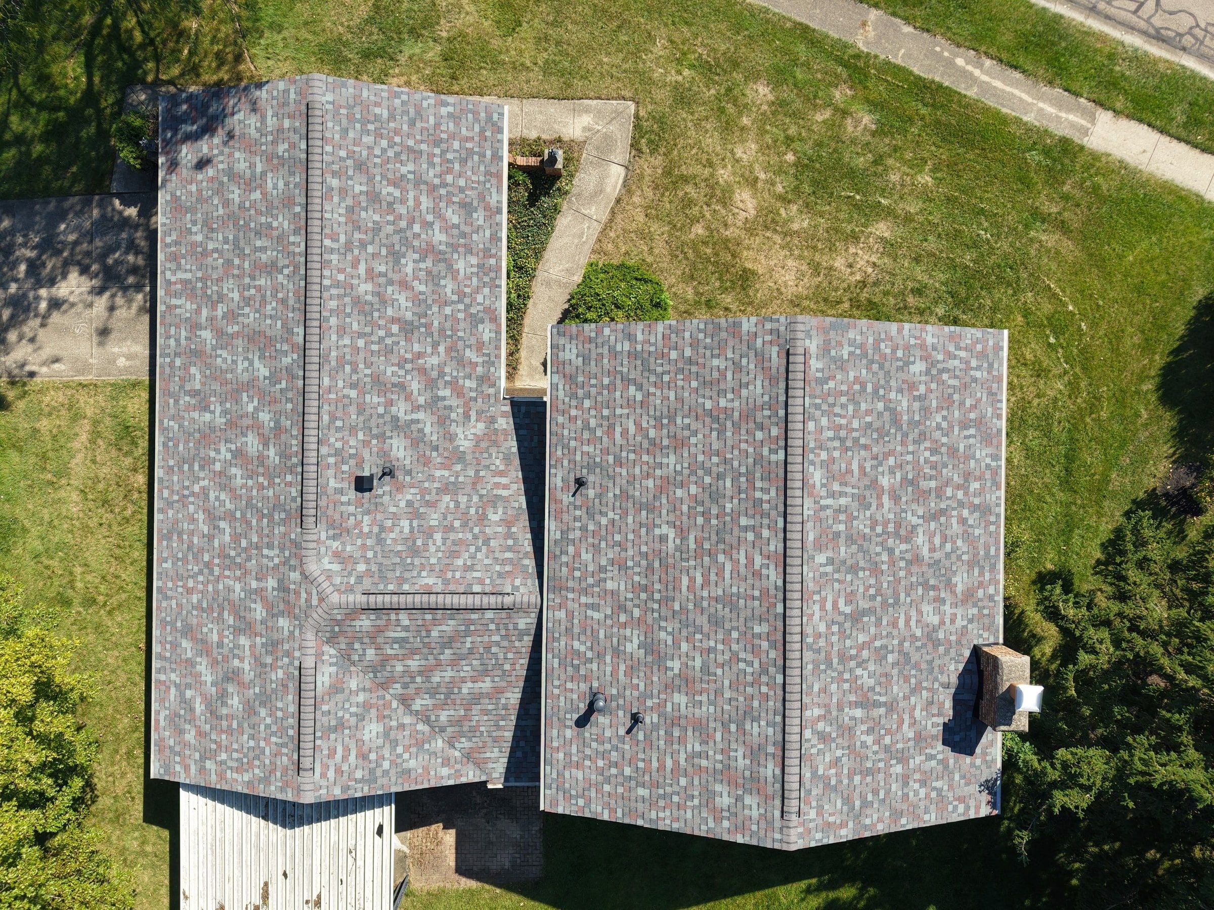 The finished roofs seen straight down from the air, West Carrollton, Ohio.