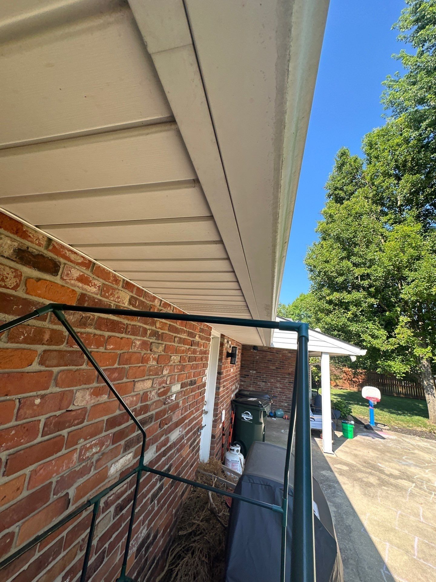 Solid soffit along the back of the brick house, Kettering, Ohio.