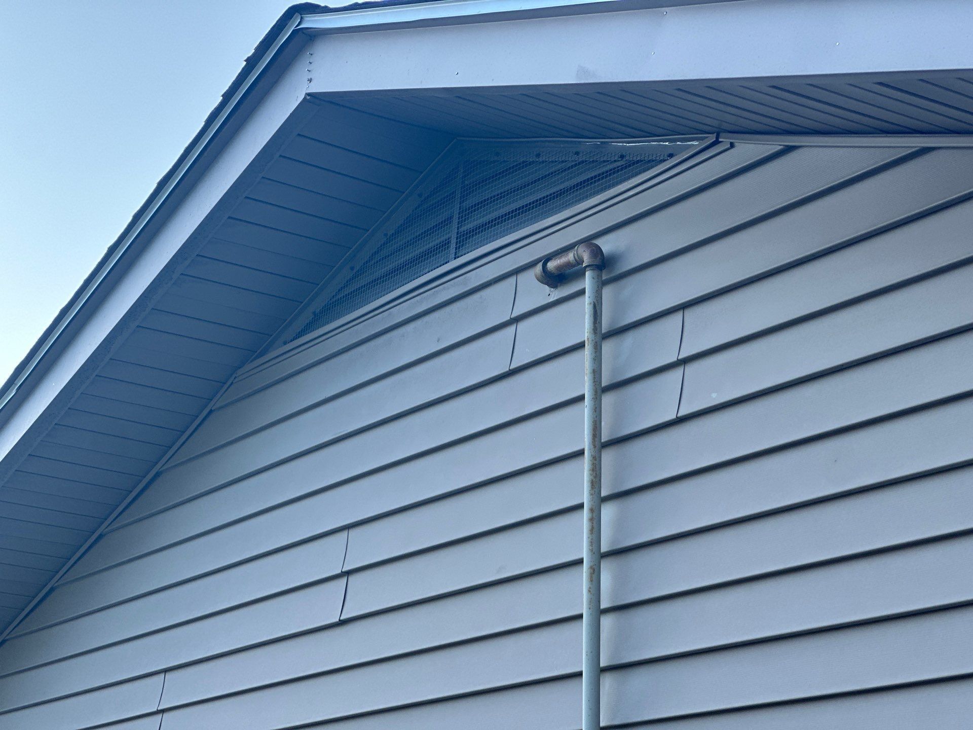 The old siding on the gable, close up under the eave, Beavercreek, Ohio.
