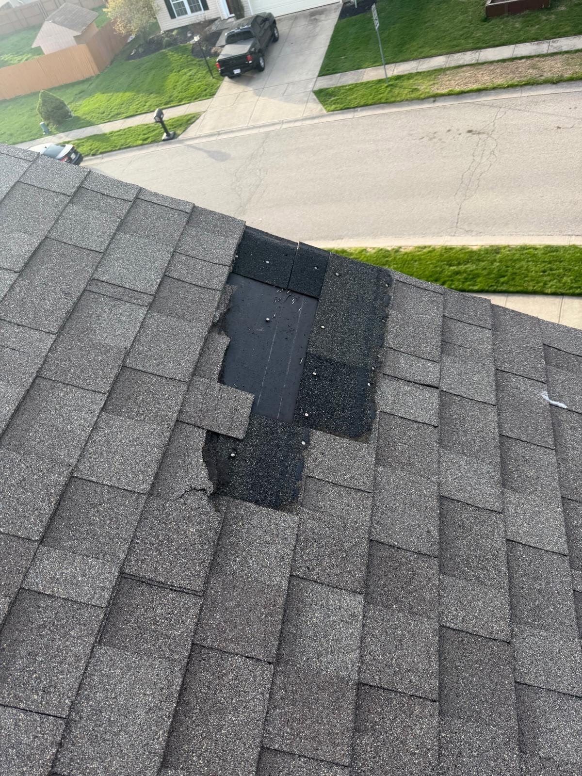 New shingles near the ridge