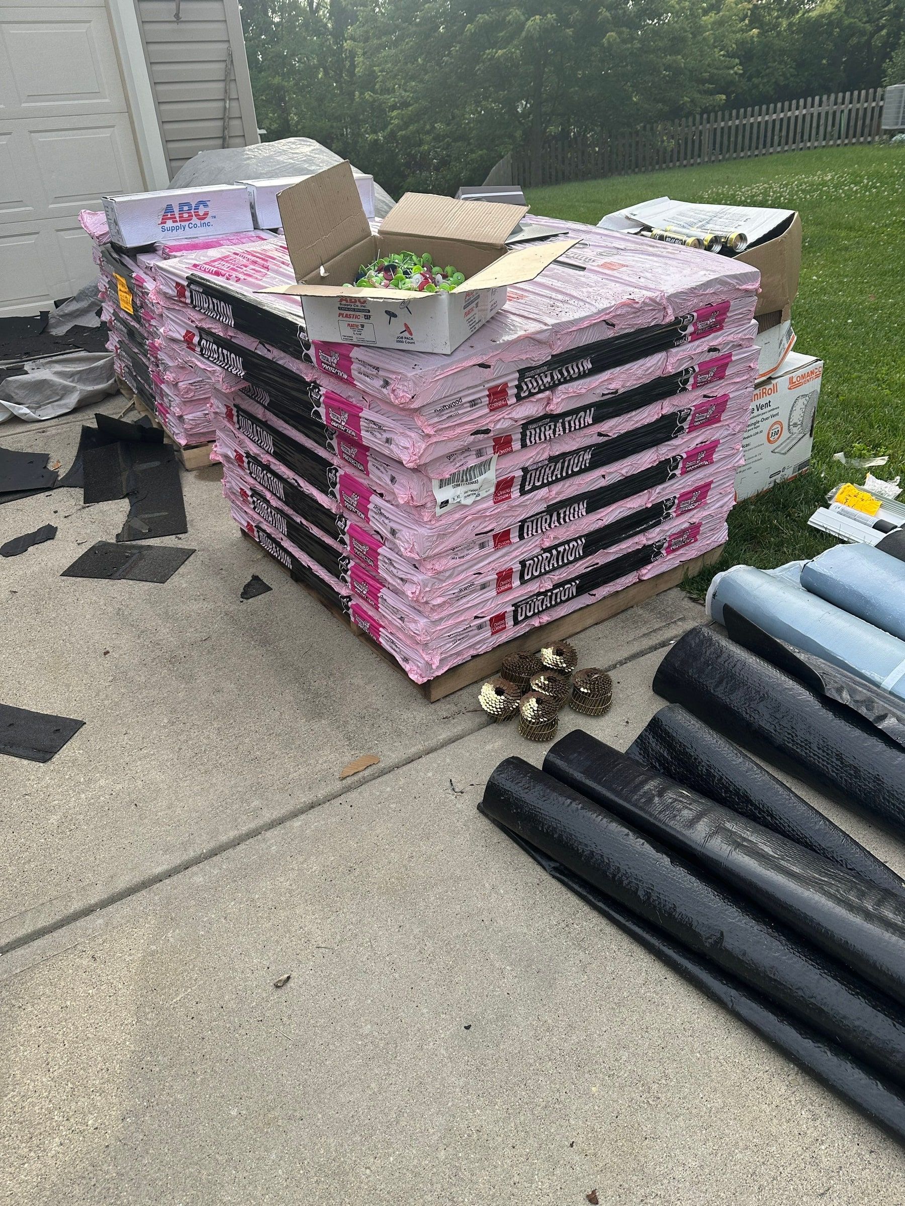 Shingle bundles and accessories on the drive