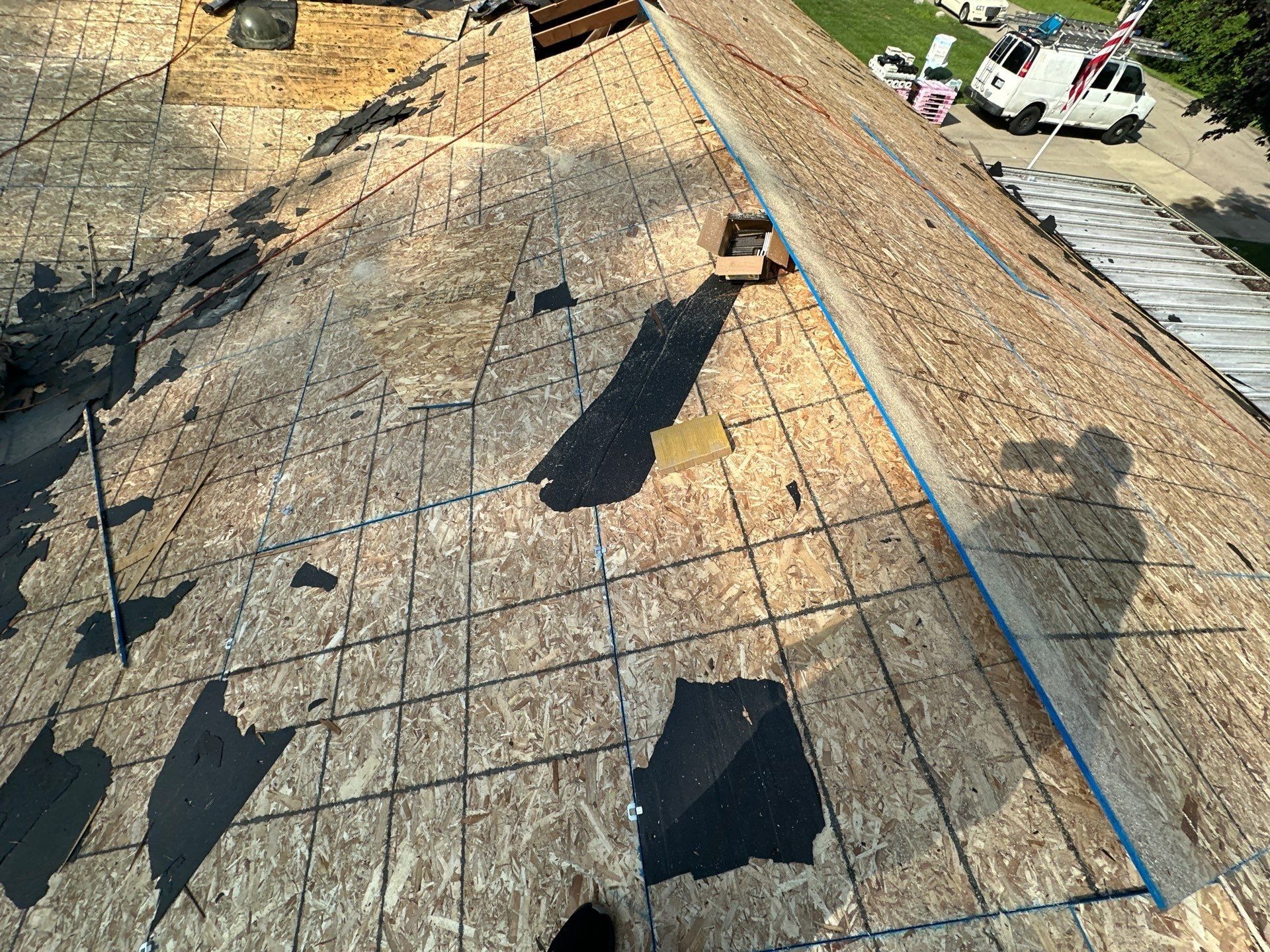 Sheathing panels and snapped chalk lines