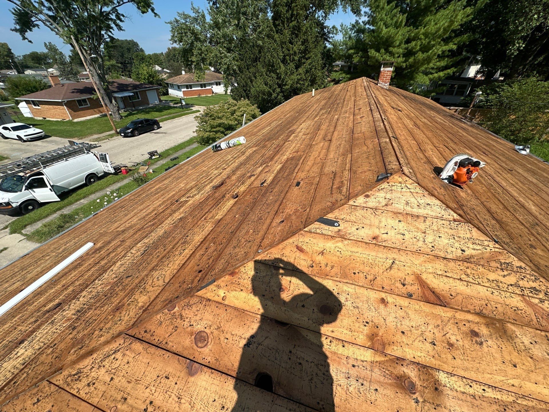 The cleaned board deck along the ridge, with the street below, Fairborn, Ohio.