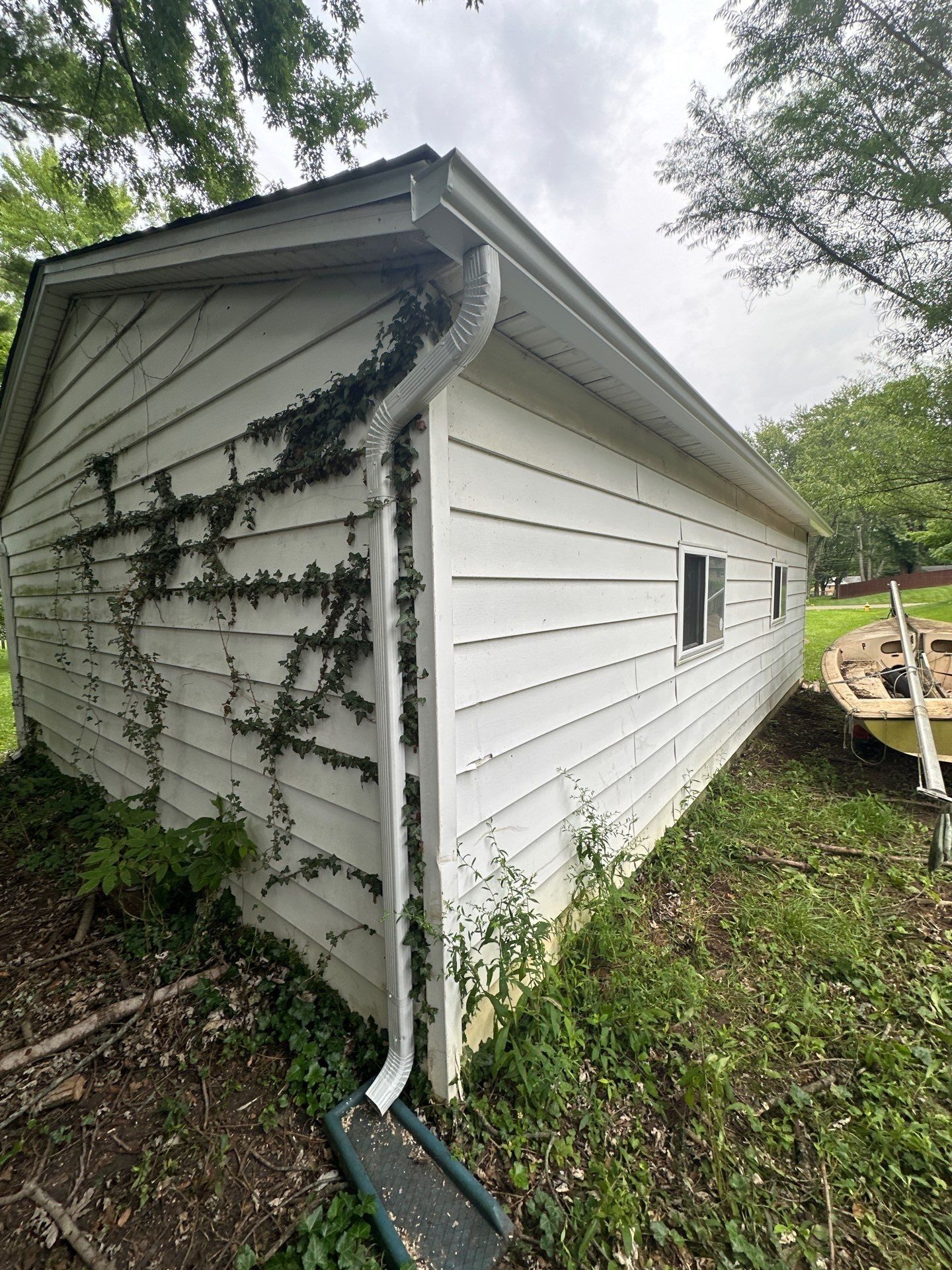 Outbuilding fascia, gutter and downspout