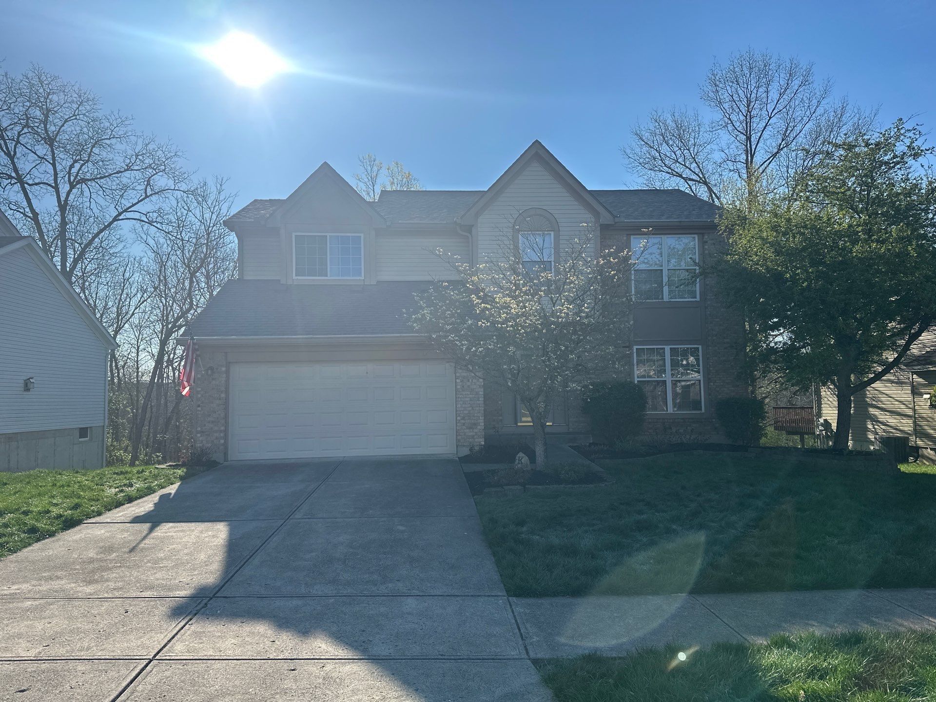 Full front elevation in low morning sun
