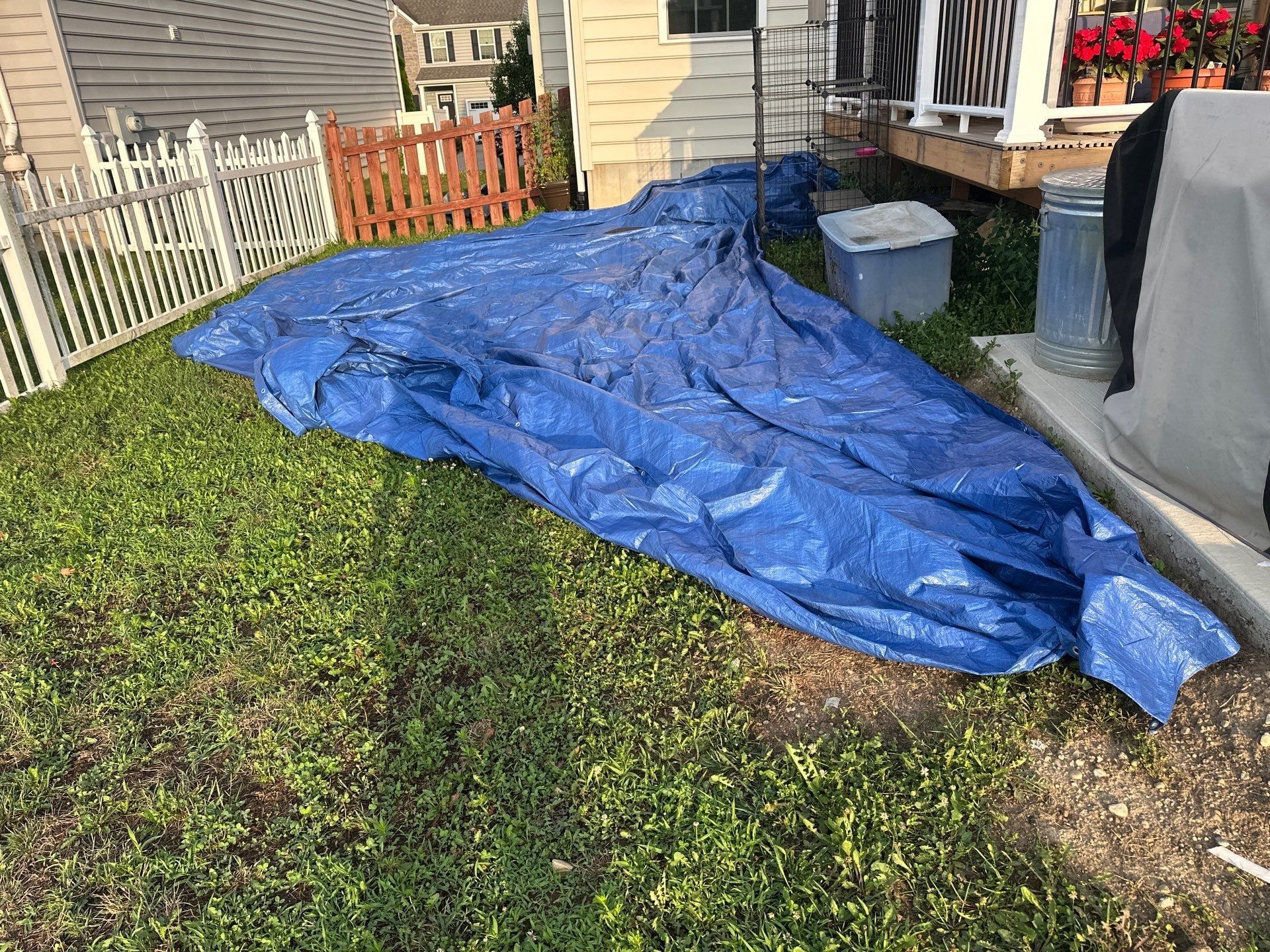 Tarp behind the deck
