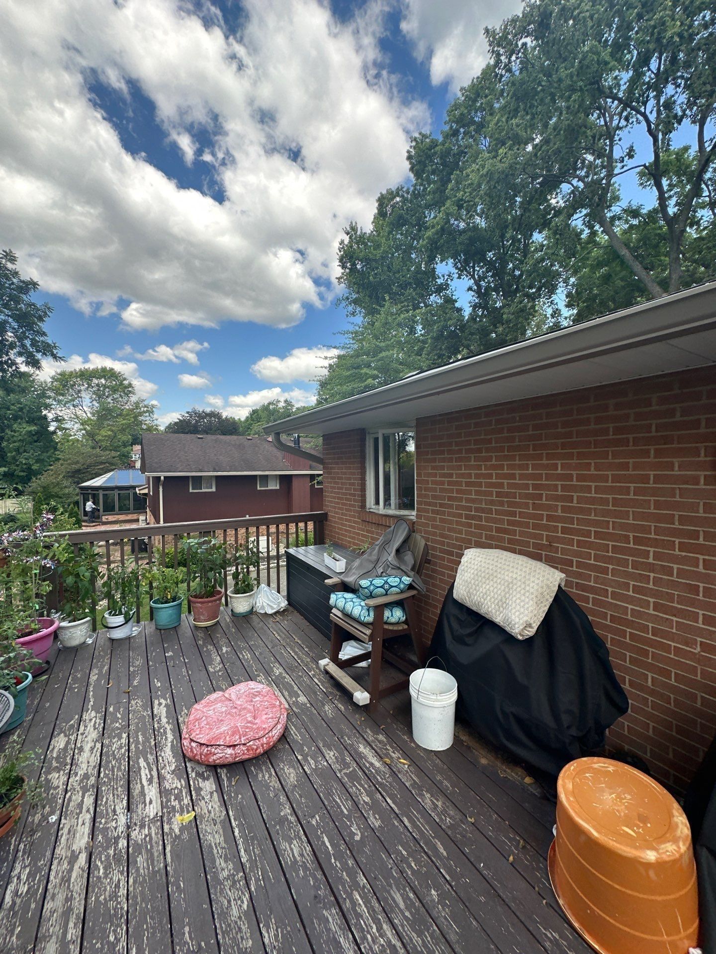 The back deck with the new gutter running along the eave, Beavercreek, Ohio.