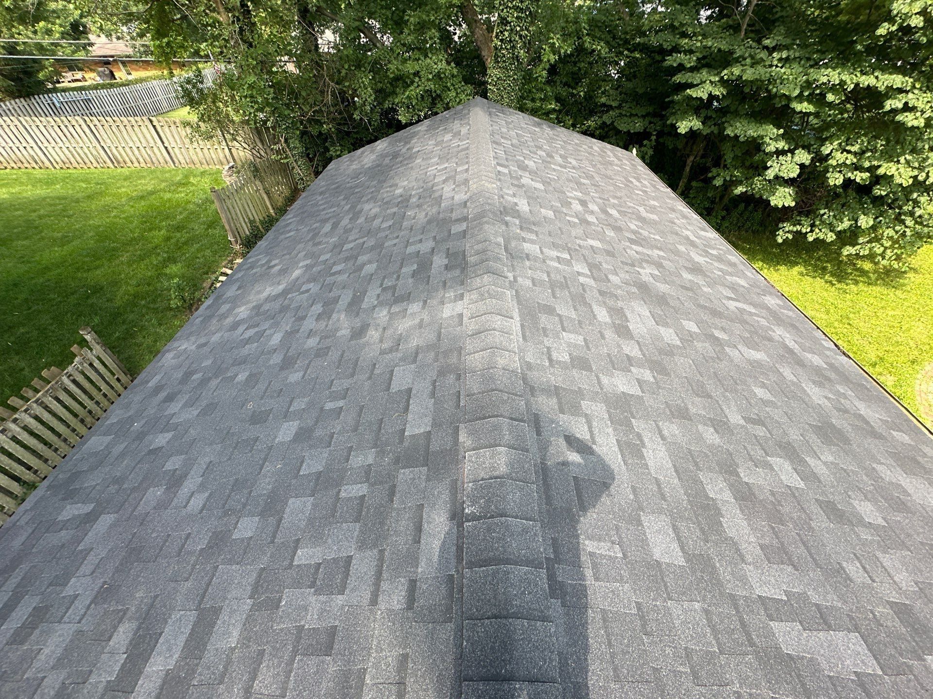 The new shingle roof on the detached garage, Beavercreek, Ohio.