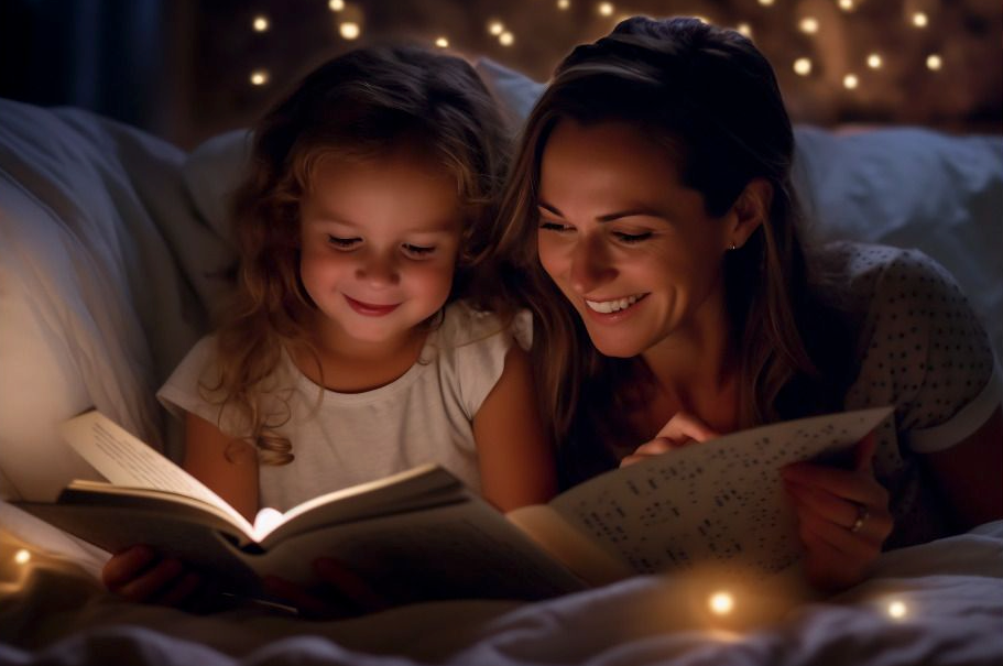 Mother reading with her daughter