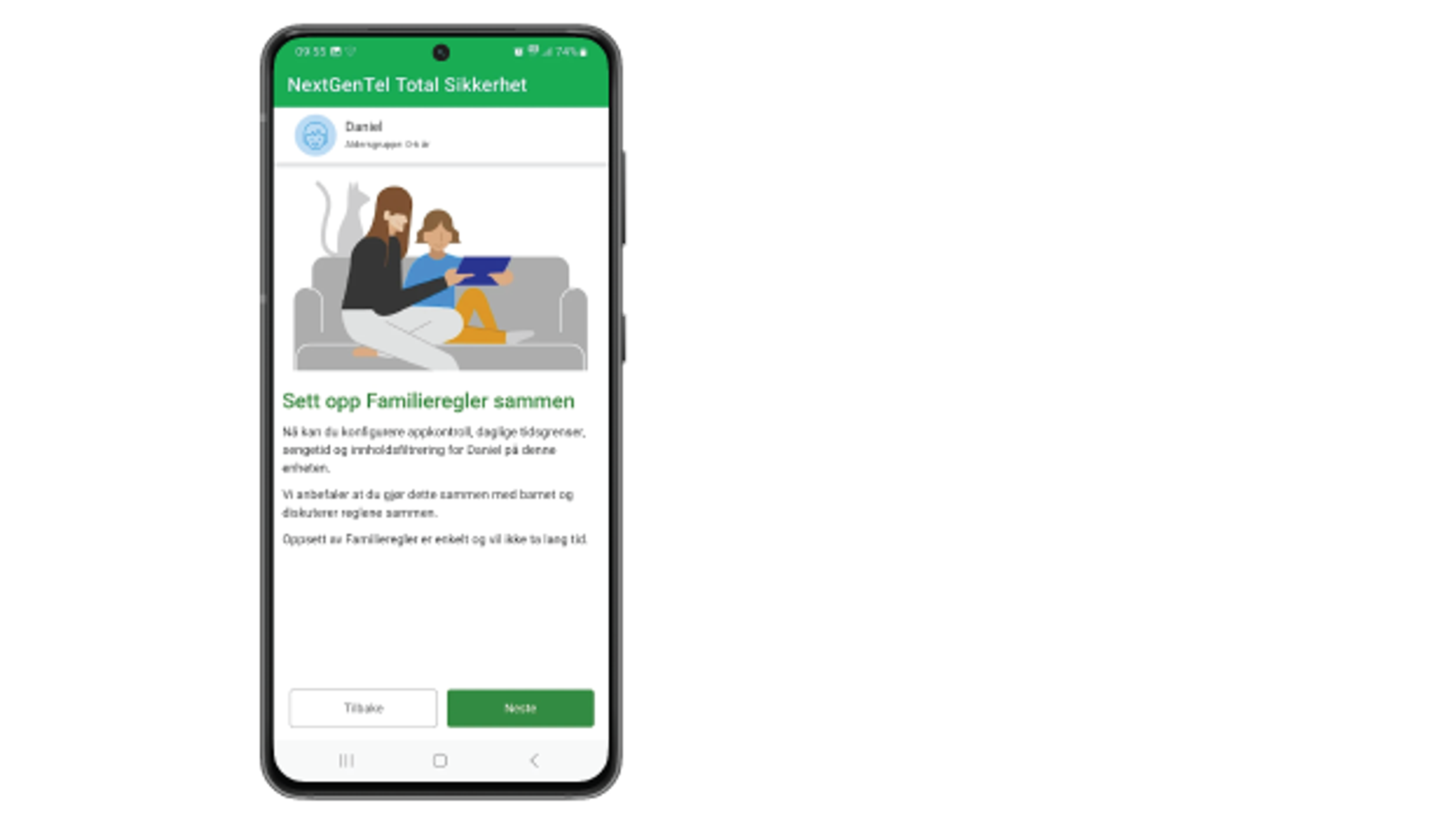 Foreldrekontroll i Total Sikkerhet-appen.