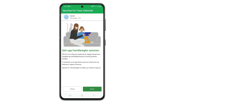 Foreldrekontroll i Total Sikkerhet-appen.