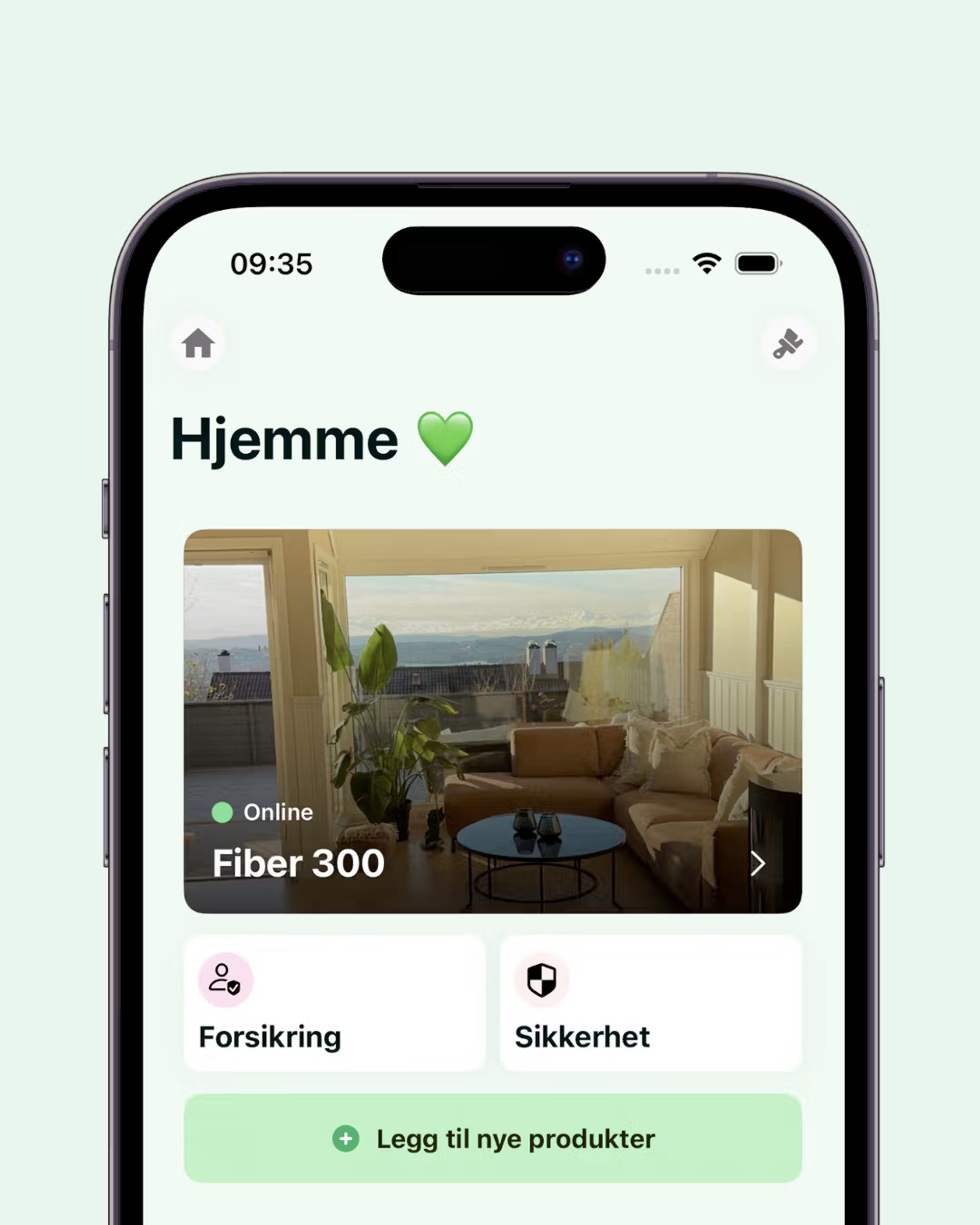 Hjemskjerm i NextGenTel appen