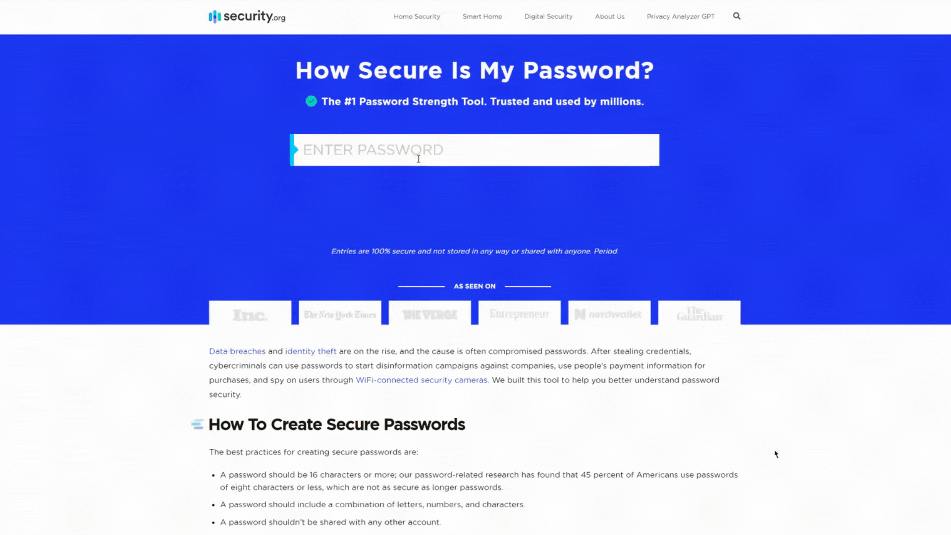 Verktøyet How Secure Is My Password? hjelper deg til å teste styrken på passord.