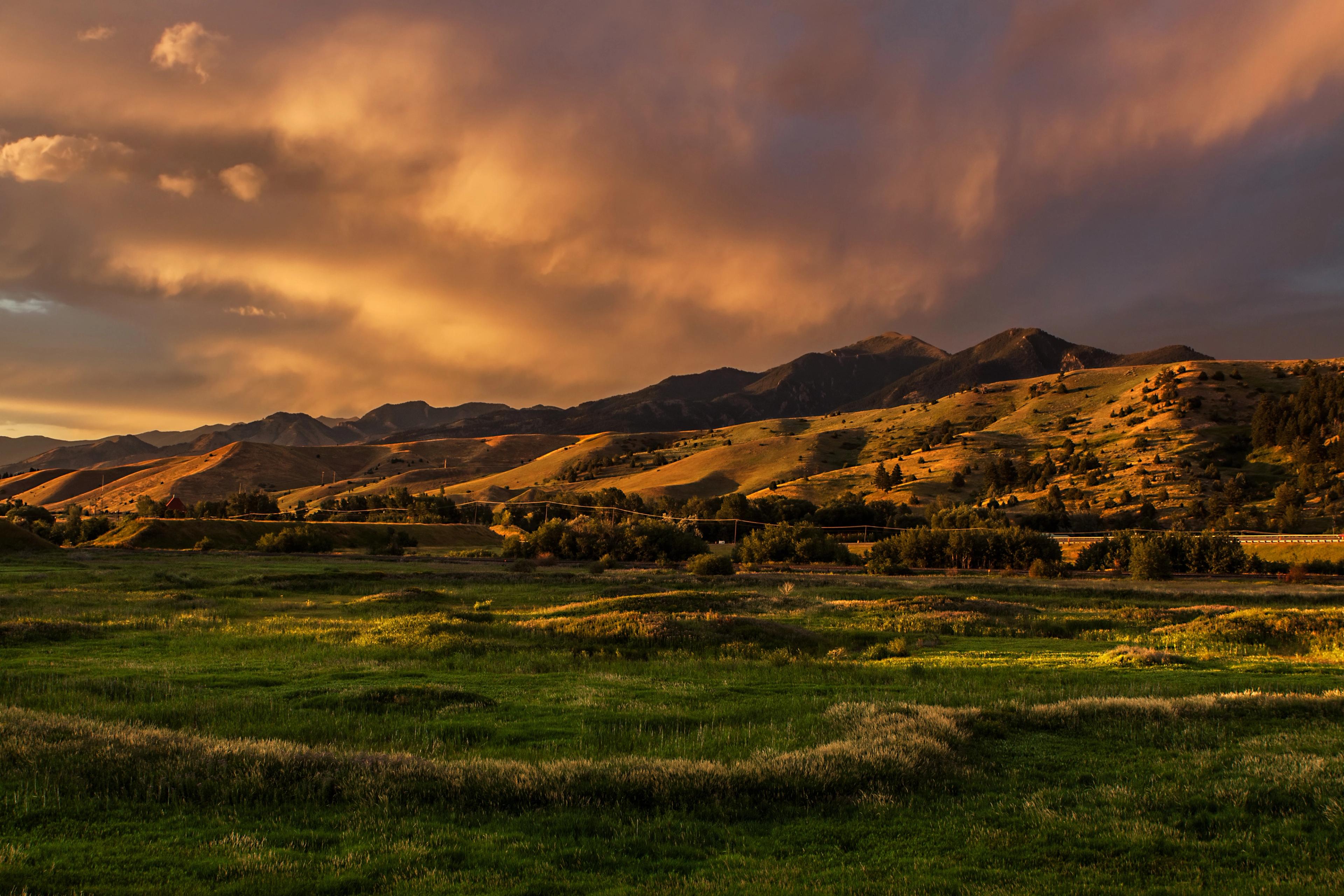 Low Light Sunset, Bozeman Montana USA. Dramatic sunset cloudscape of mountains views at Bozeman, Montana USA 