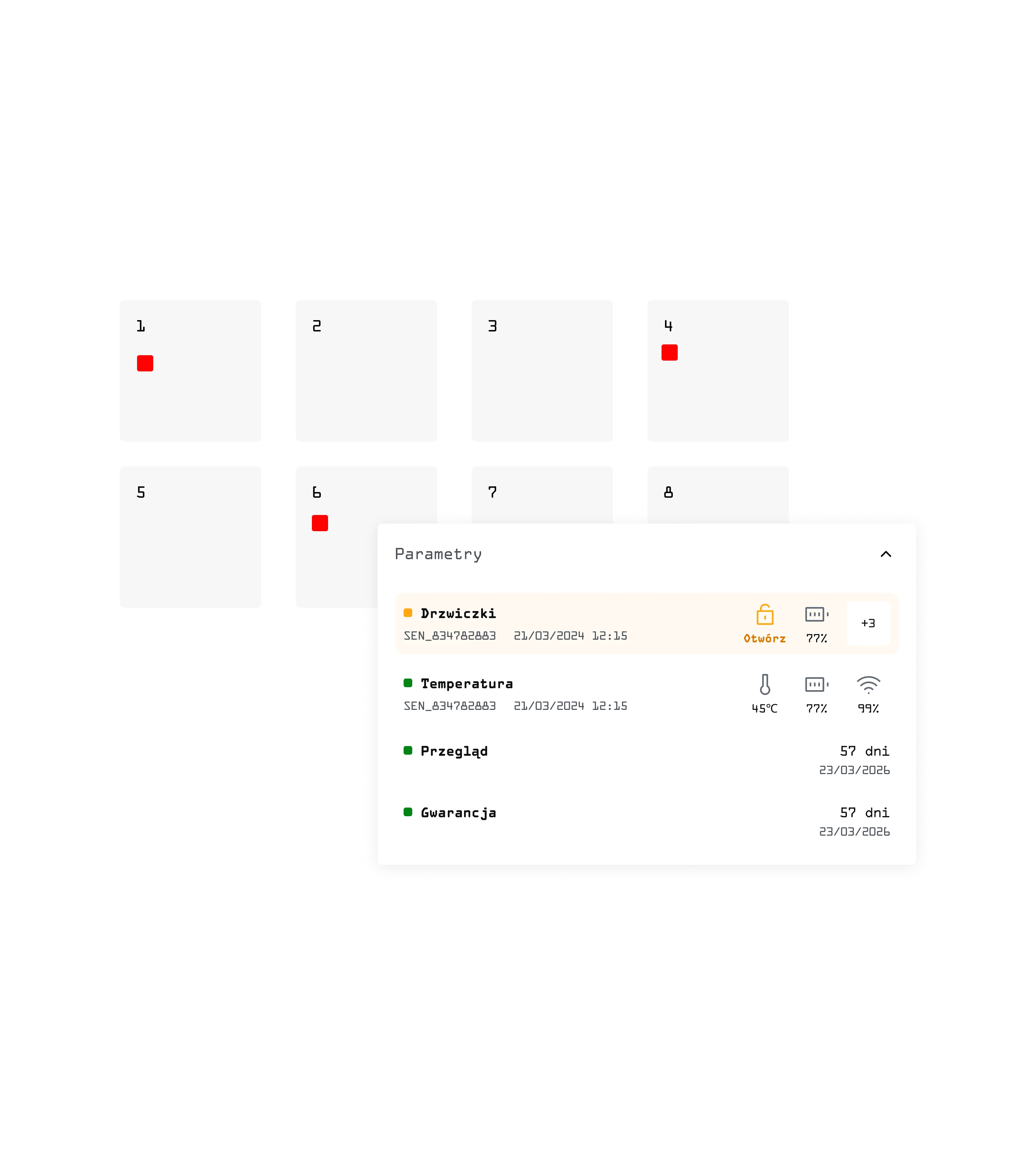 The picture shows the elements of the Sencity application - pixelated