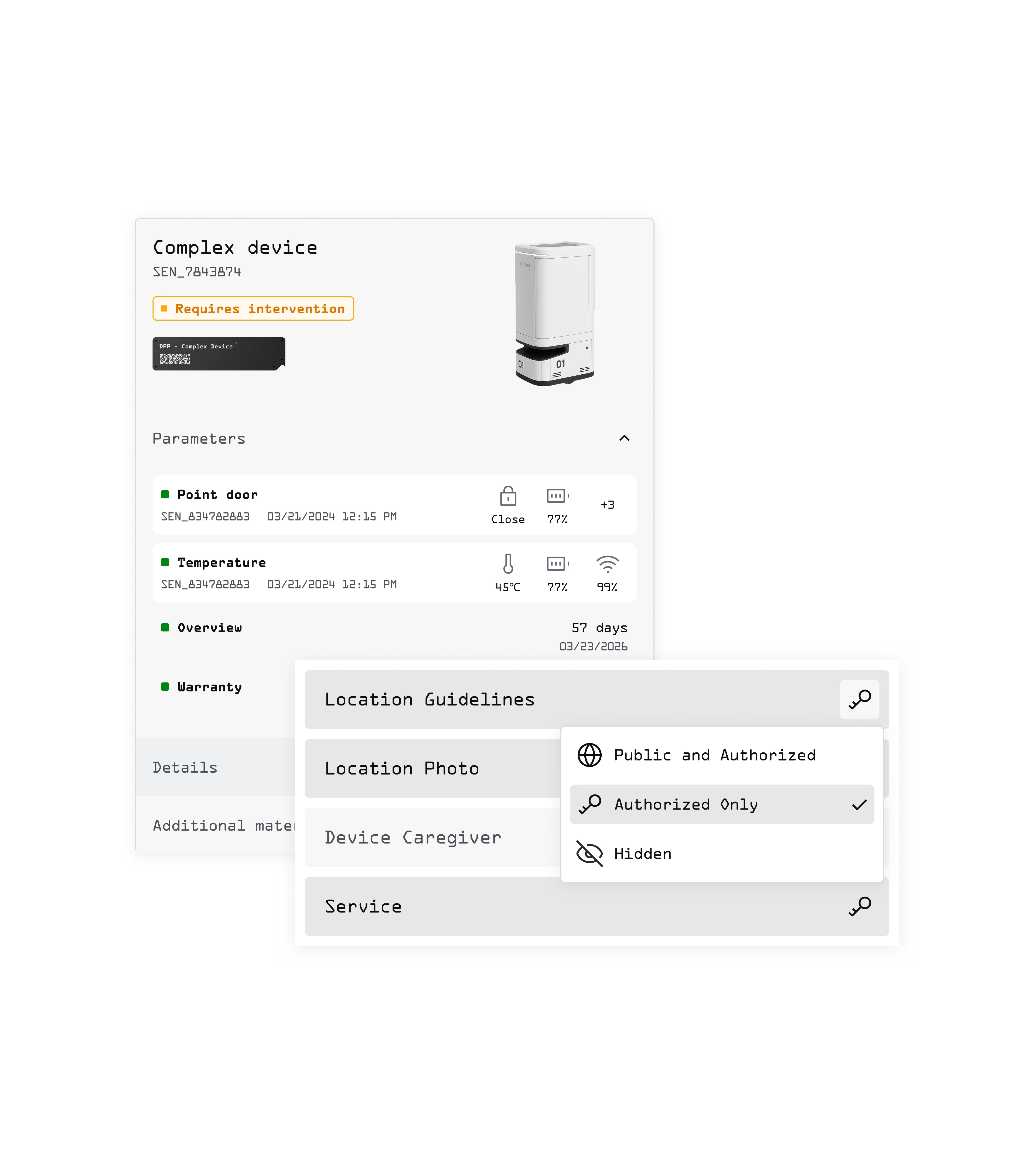 The picture shows the elements of the Sencity application - pixelated