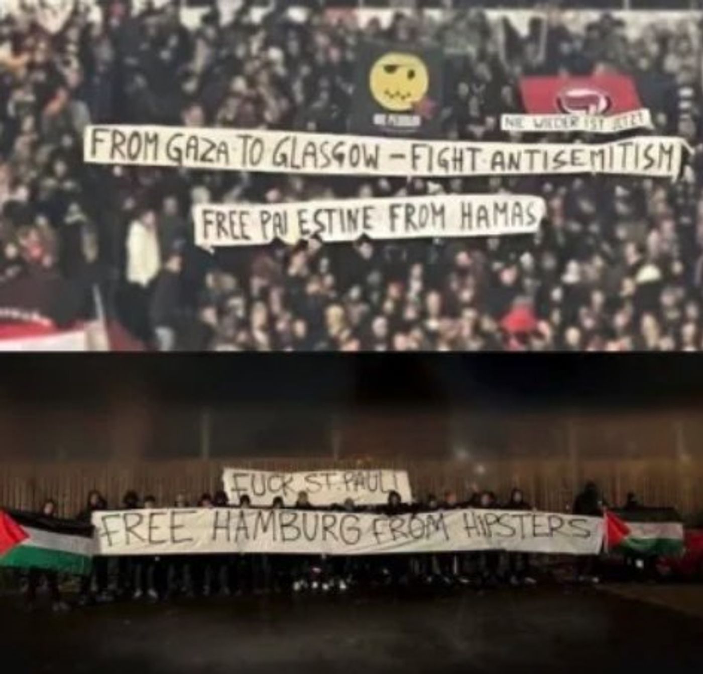St. Pauli and Celtic ultras display banners targeting one another