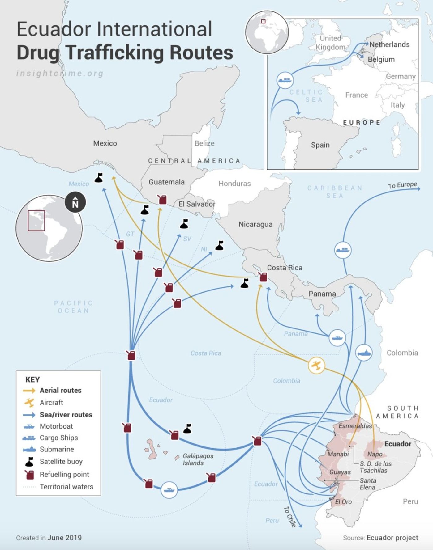 Colombian cocaine trafficking routes through Ecuador