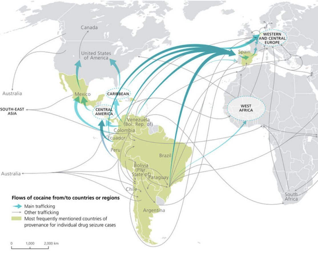 Cocaine trafficking flows in the region