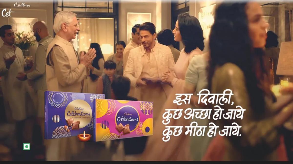 A family celebrating Diwali in Cadbury Celebrations campaign artwork.