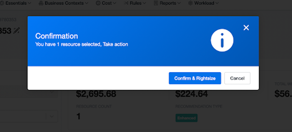 one click rightsizing