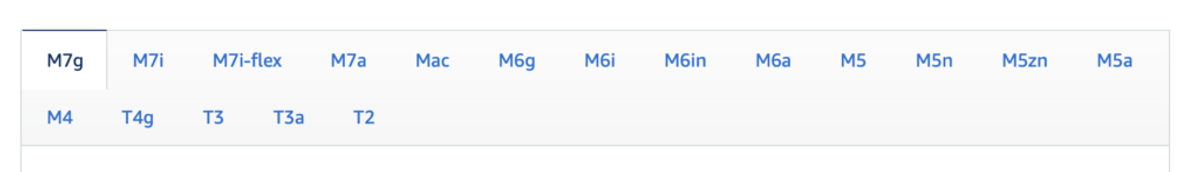 A screenshot displaying General-Purpose Amazon EC2 instances