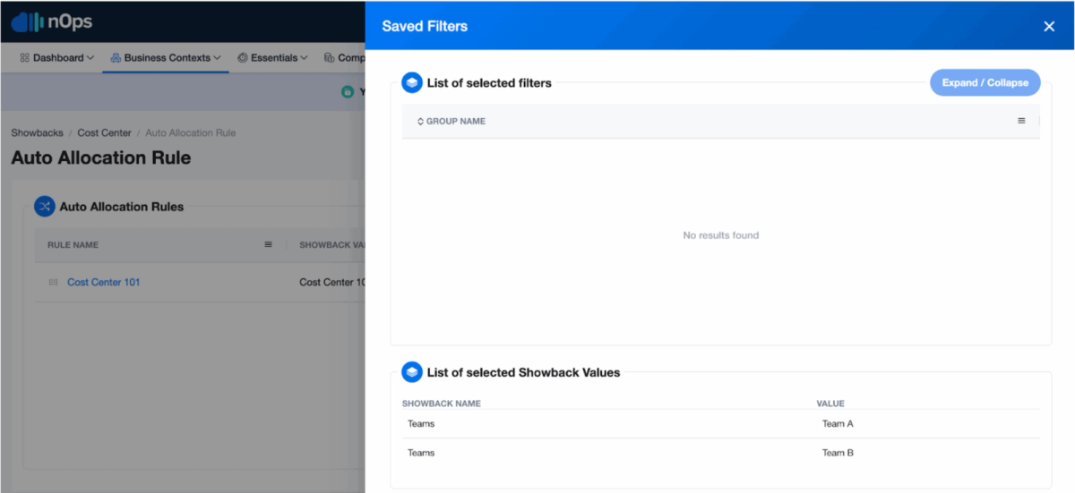 Auto Allocation Rule in the nOps Dashboard