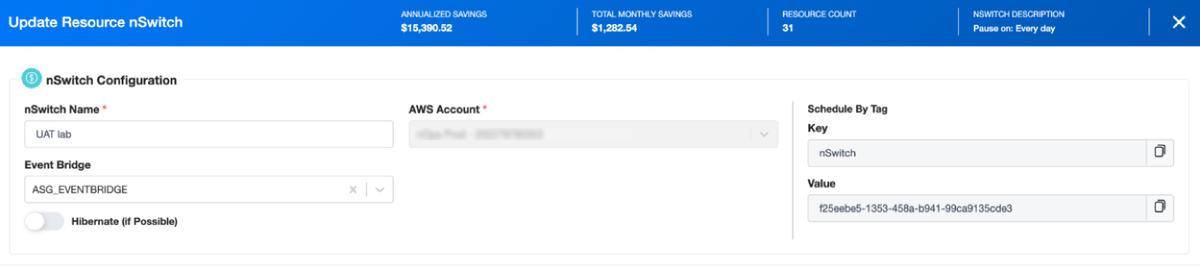 nOps Dashboard representing a created tag that the user needs to attach to the resources.