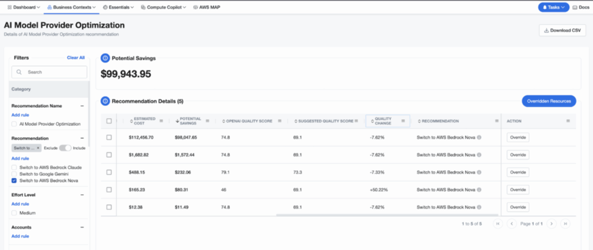 View resource allocation and cost optimization opportunities in nOps