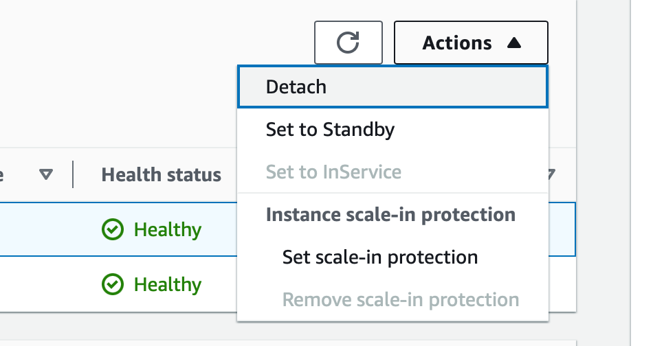 “Actions” dropdown