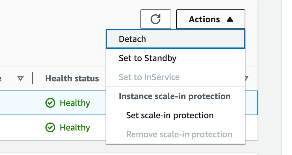 “Actions” dropdown