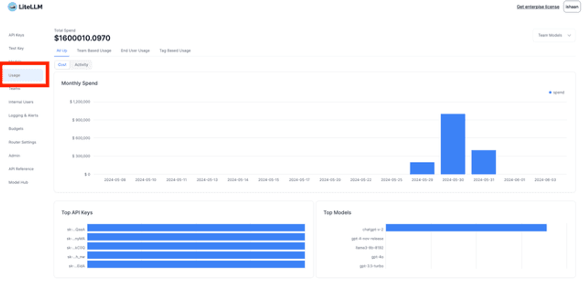 LiteLLM Admin UI spend dashboard