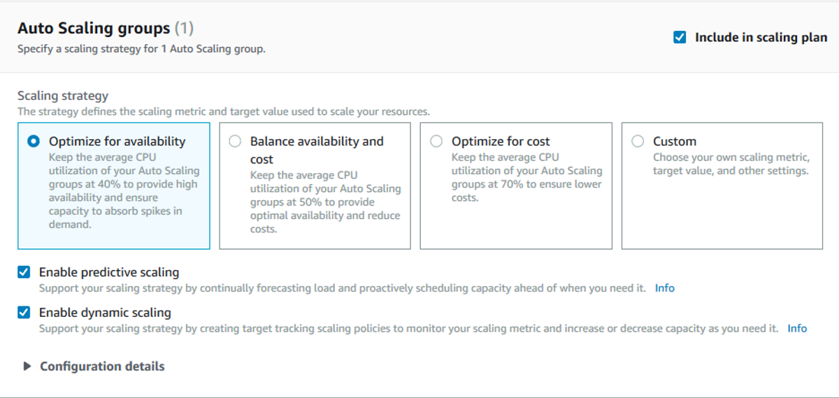 A screenshot displaying Auto Scaling Group settings