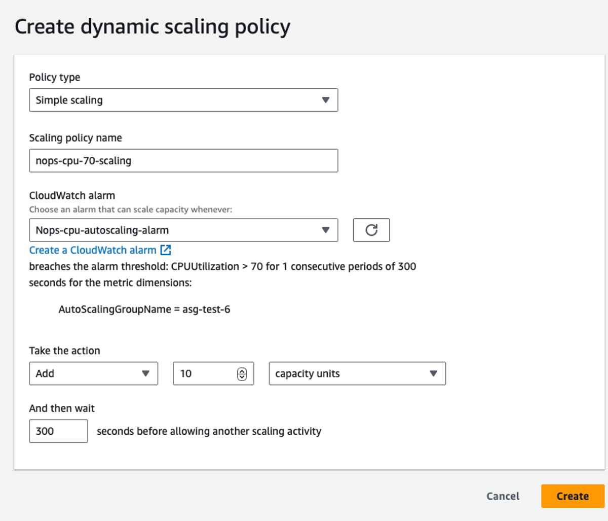 Create dynamic scaling policies and configure scaling actions based on CloudWatch metrics
