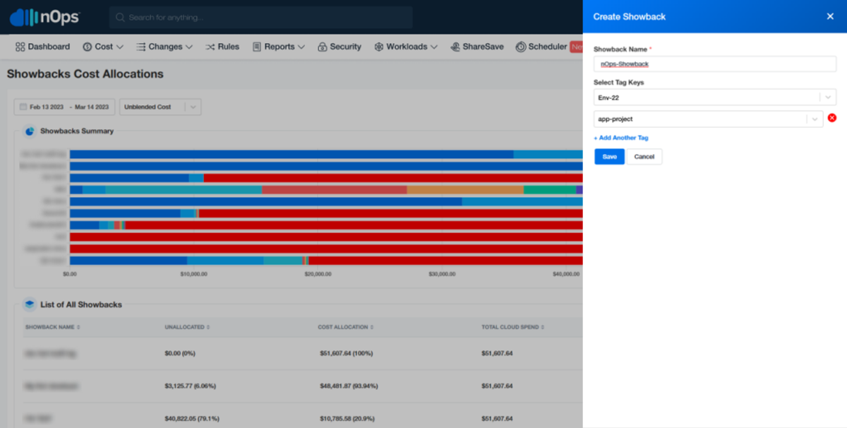 Showback - Creation Modal